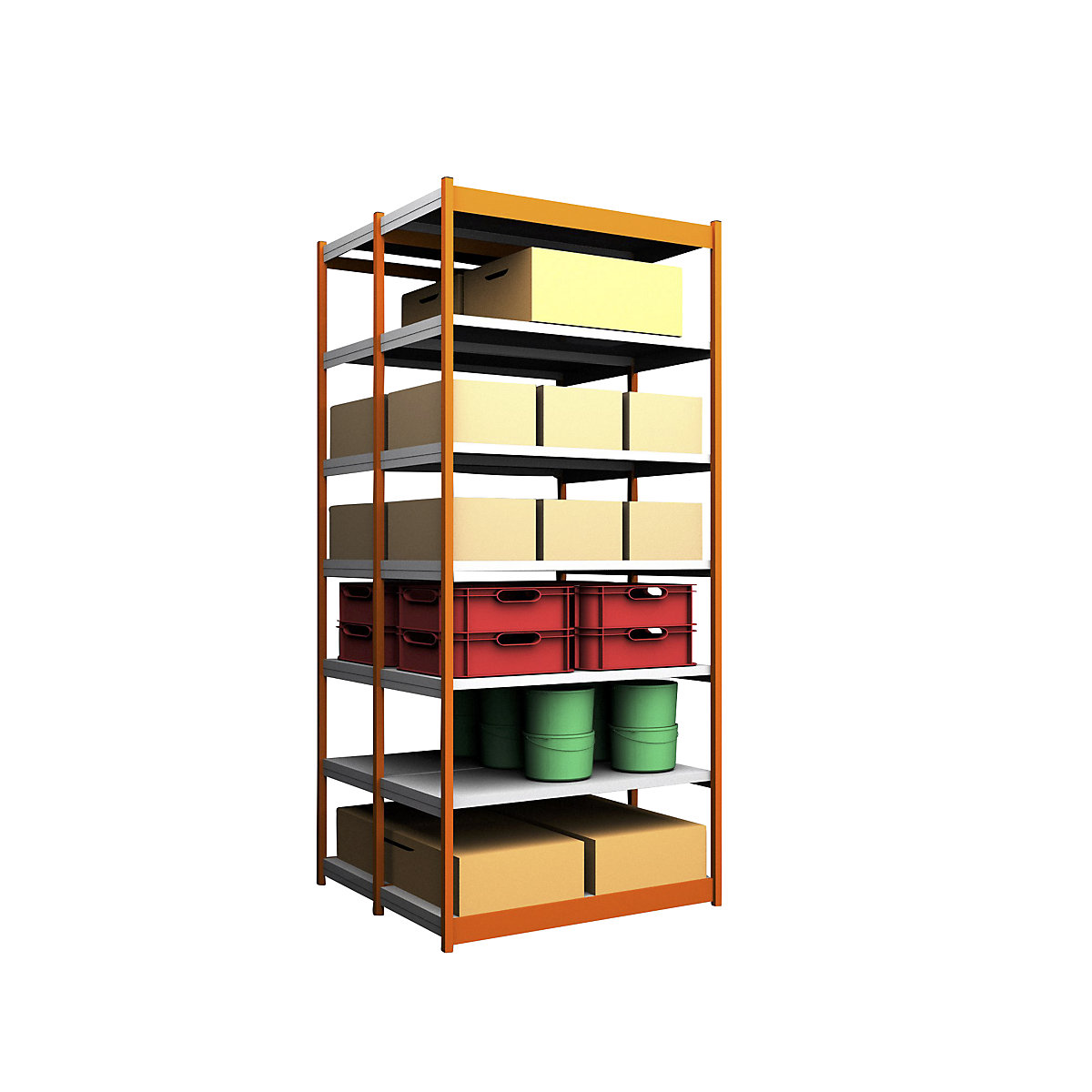 Rayonnage emboîtable, double face – hofe, hauteur rayonnage 3000 mm, coloris orange / galvanisé, largeur tablette 1325 mm, rayonnage de base, largeur x profondeur 1325 x 600 mm-121