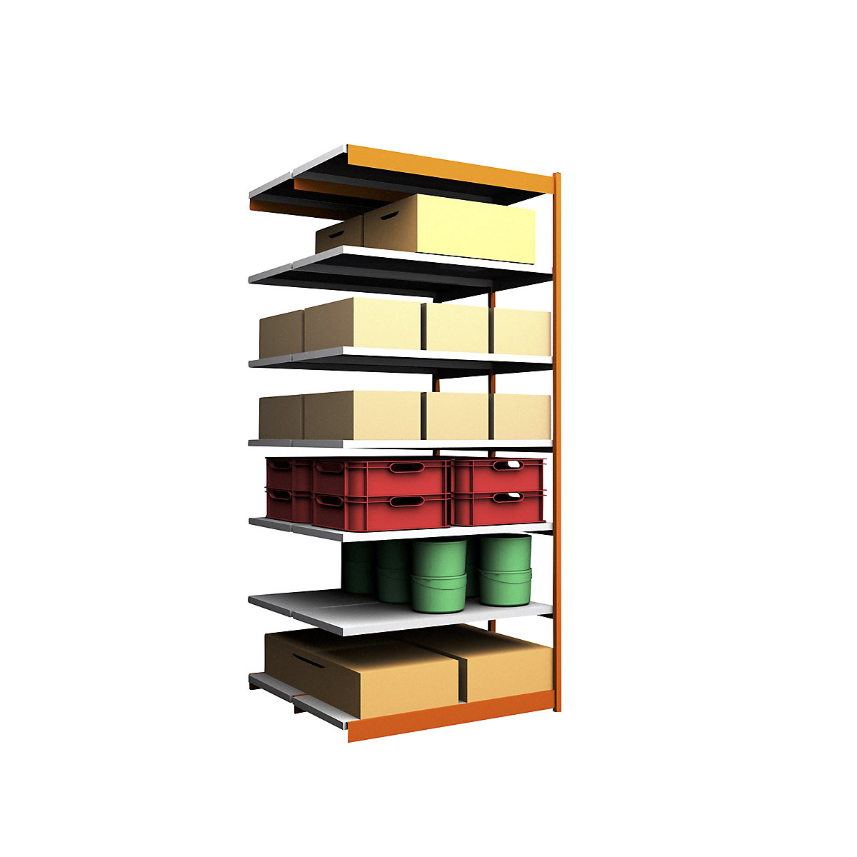 Rayonnage emboîtable, double face – hofe, hauteur rayonnage 3000 mm, coloris orange / galvanisé, largeur tablette 1325 mm, rayonnage additionnel, largeur x profondeur 1325 x 600 mm-59