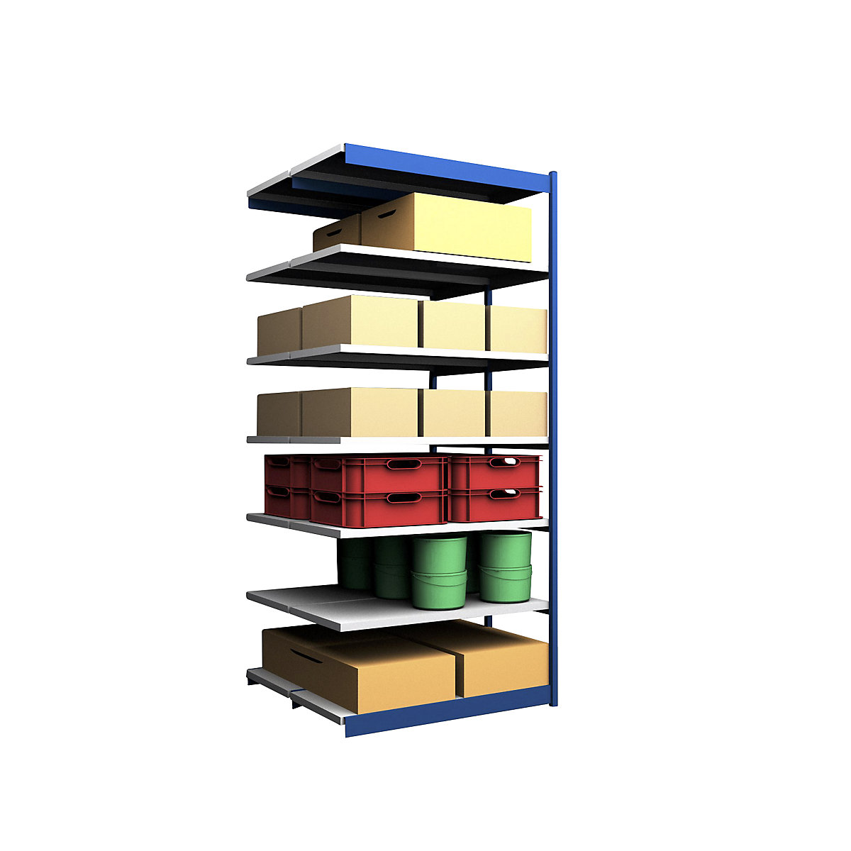 Rayonnage emboîtable, double face – hofe, hauteur rayonnage 3000 mm, coloris bleu / galvanisé, largeur tablette 1325 mm, rayonnage additionnel, largeur x profondeur 1325 x 600 mm-89