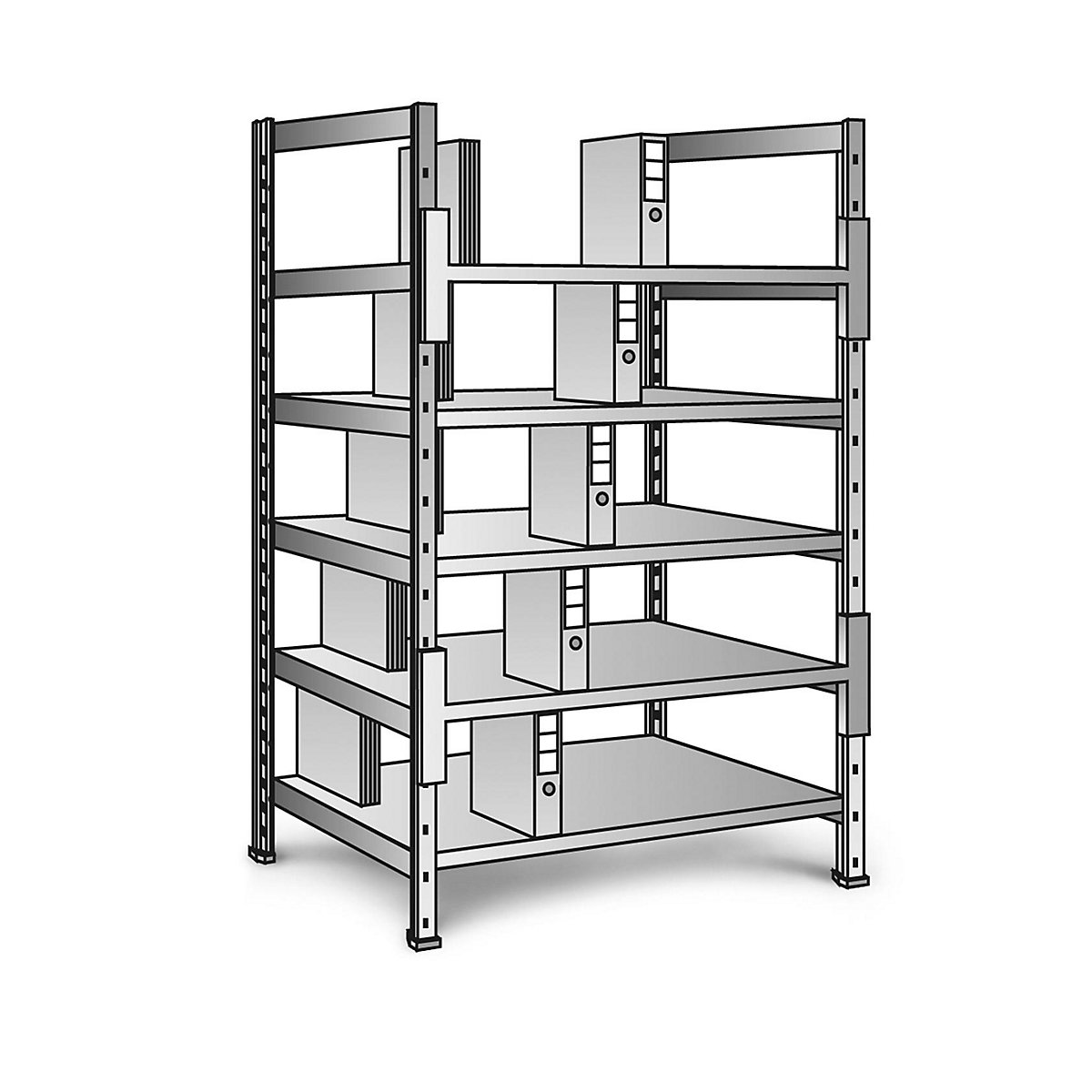 Boltless shelving units for files and archives, zinc plated, height 1920 mm, double sided, shelf WxD 800 x 600 mm, standard shelf unit-16