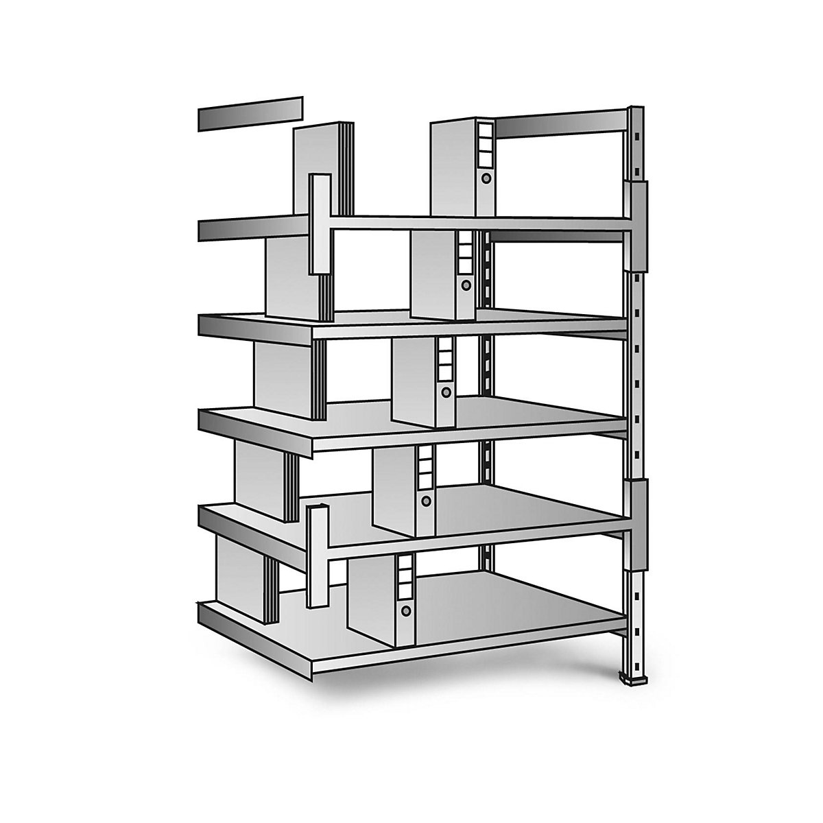 Boltless shelving units for files and archives, zinc plated