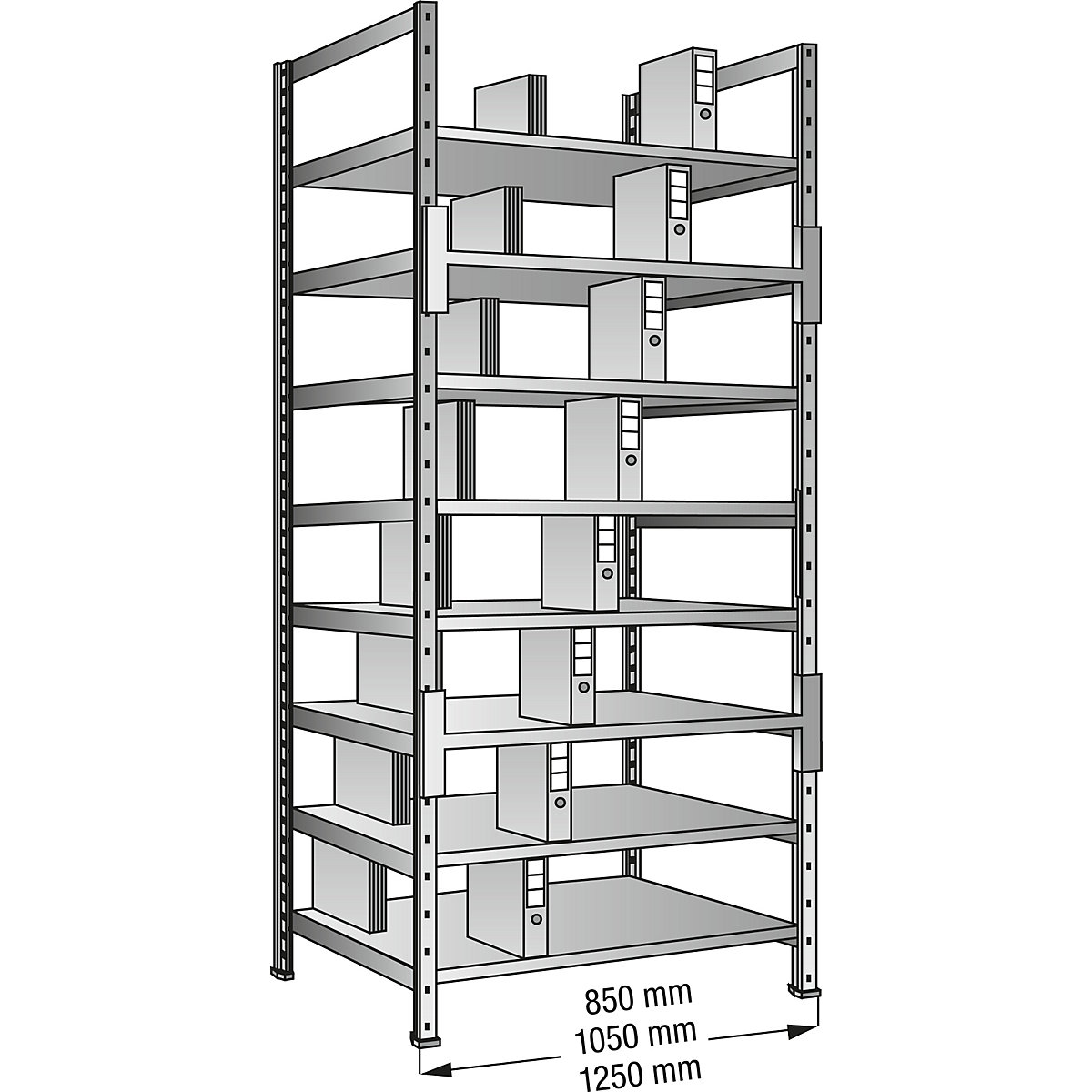 Boltless shelving units for files and archives, zinc plated, height 3000 mm, double sided, shelf WxD 800 x 600 mm, standard shelf unit-5