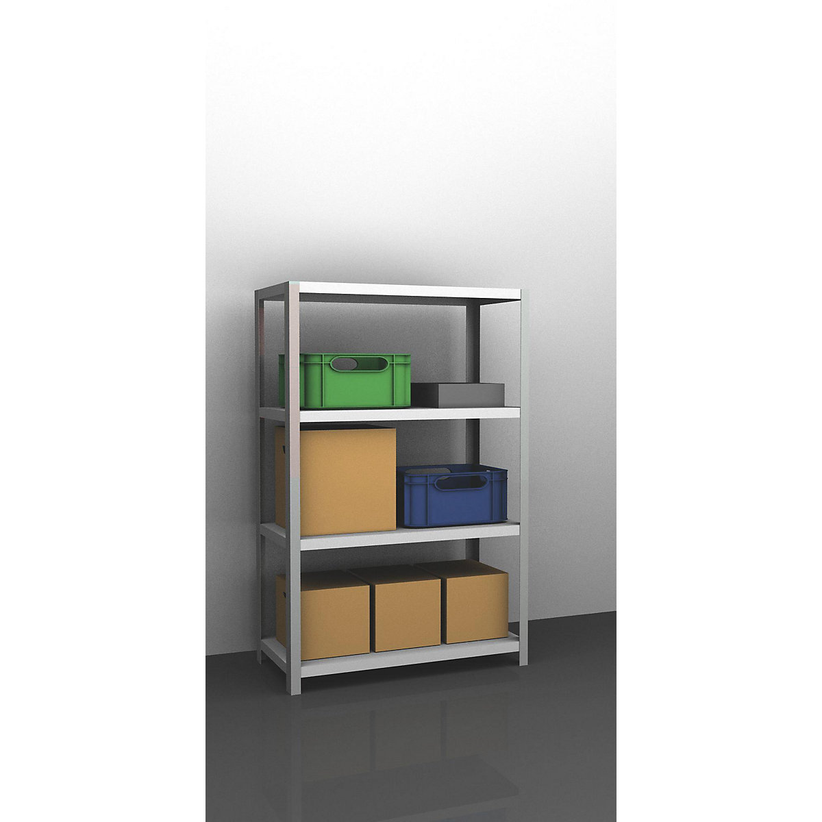 Bolt-together shelving, light duty – eurokraft pro, double-sided, HxWxD 1500 x 1000 x 500 mm, grey, standard shelf unit-82