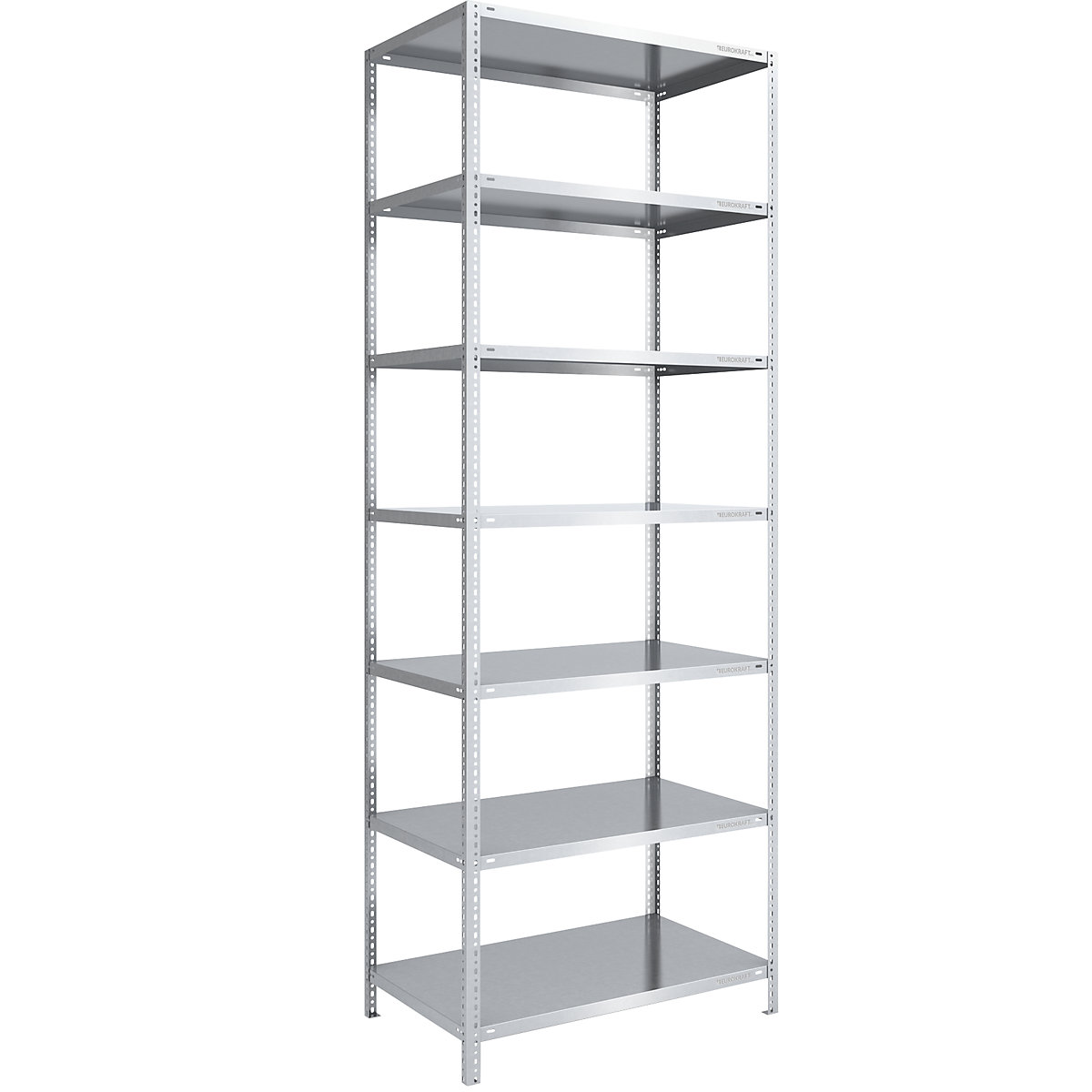 Bolt-together shelving, light duty – eurokraft pro, double-sided, HxWxD 3000 x 1000 x 800 mm, zinc plated, standard shelf unit-36