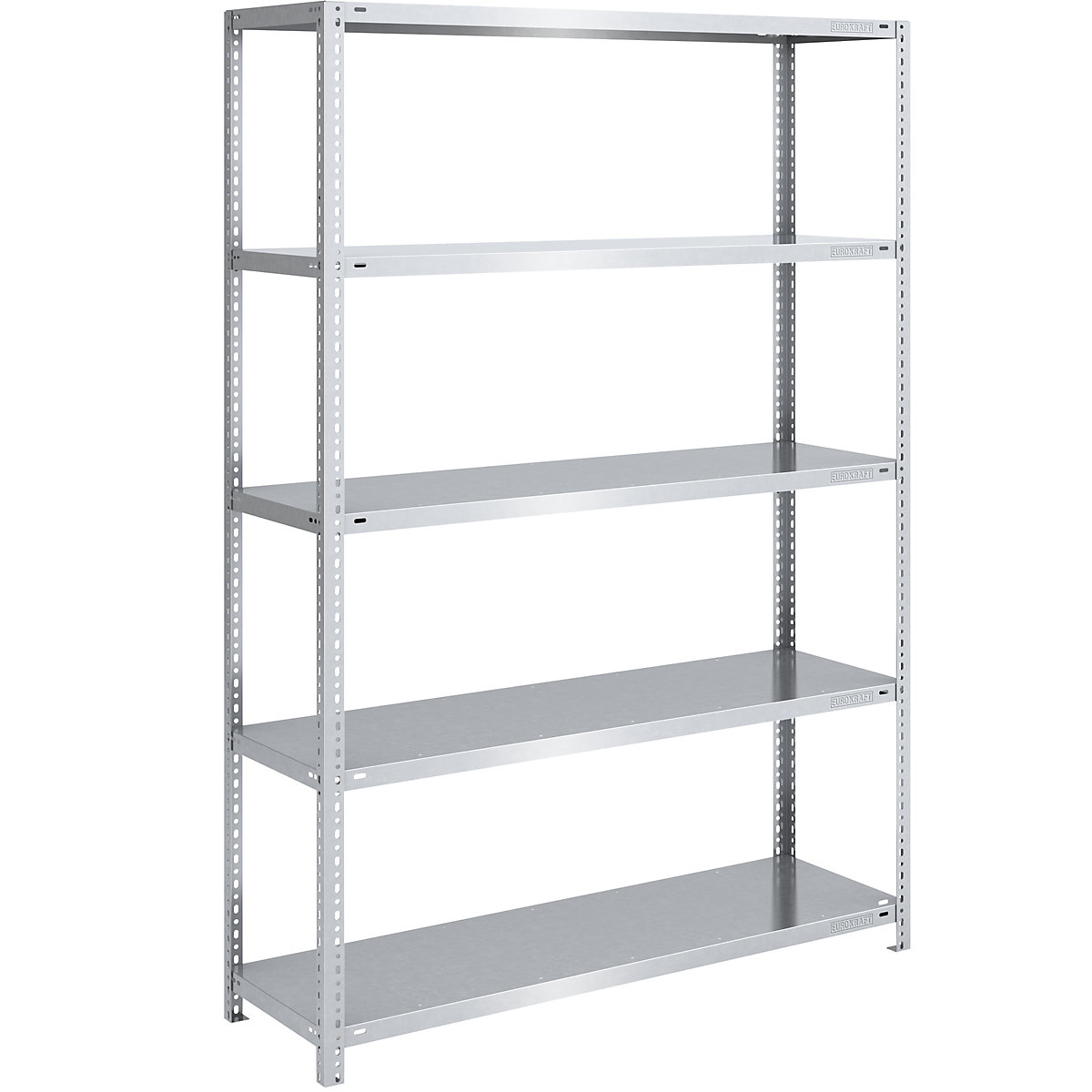 Bolt-together shelving, light duty – eurokraft pro, double-sided, HxWxD 2000 x 1300 x 500 mm, zinc plated, basic shelf unit-126