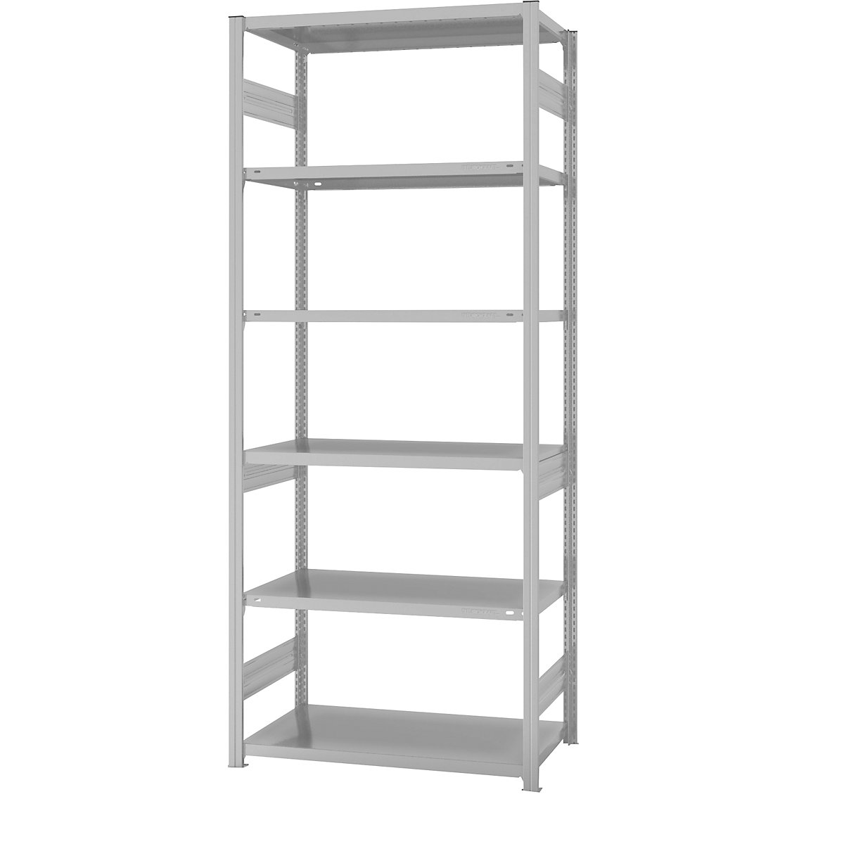 Boltless shelving unit, medium duty – eurokraft pro, double-sided, HxWxD 2500 x 1000 x 600 mm, grey, standard shelf unit-55