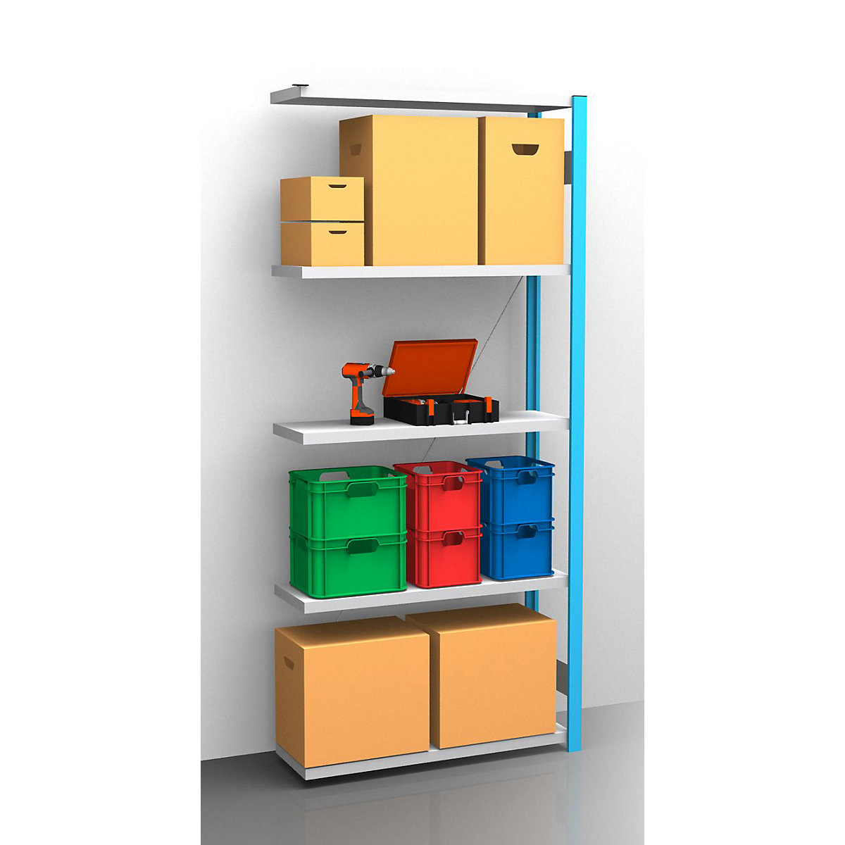 Boltless shelving unit – eurokraft pro, blue / zinc plated, shelf height 2350 mm, shelf width 965 mm, extension shelf unit, shelf depth 350 mm-6