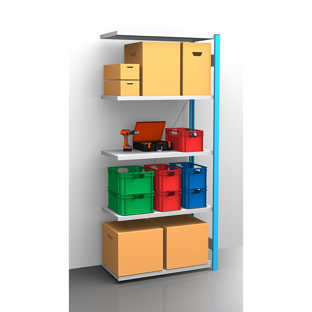 Boltless shelving unit – eurokraft pro, blue / zinc plated, shelf height 2350 mm, shelf width 965 mm, extension shelf unit, shelf depth 550 mm-31