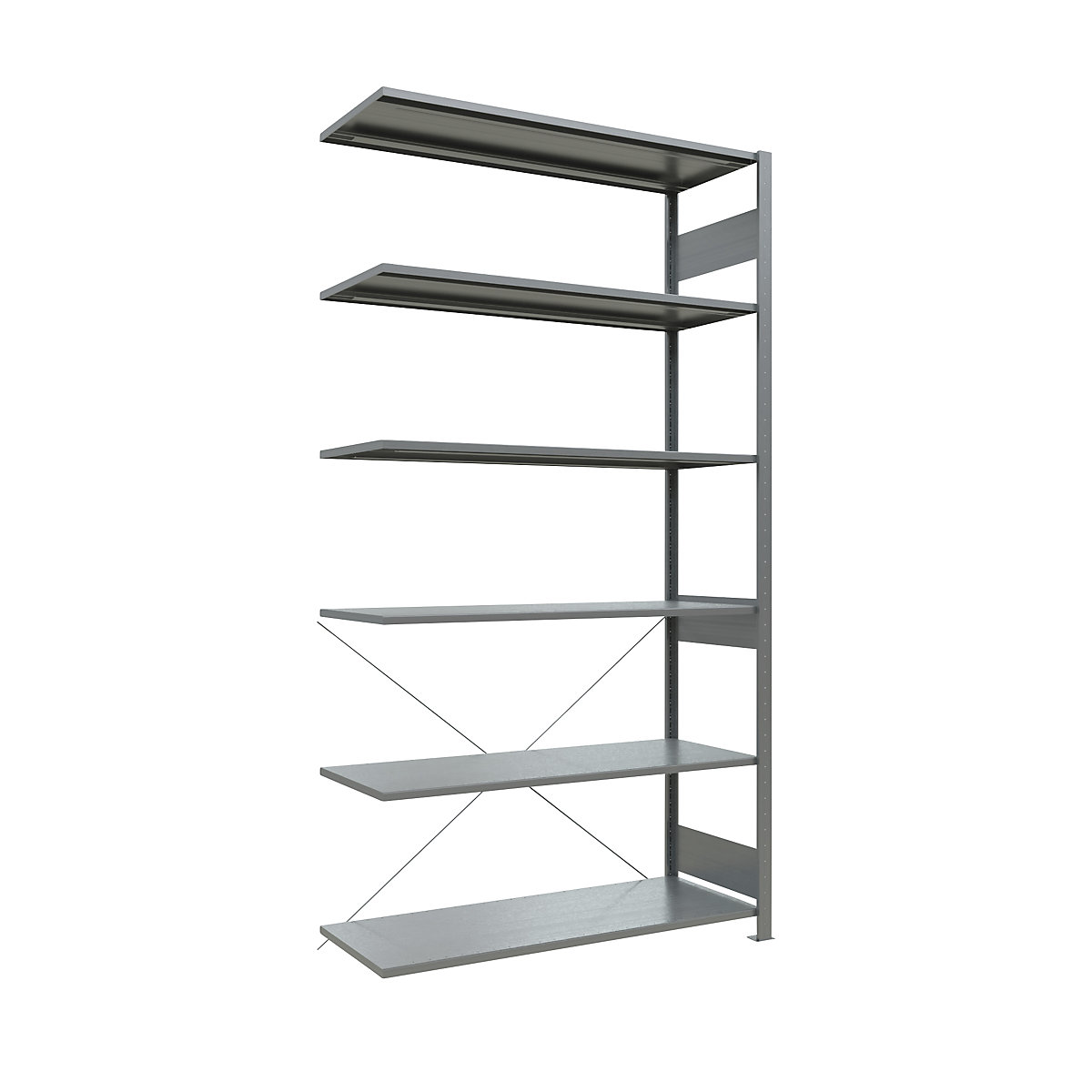 Boltless shelving unit – eurokraft pro, single row, shelf WxD 1300 x 500 mm, zinc plated, height 2500 mm, extension shelf unit-7