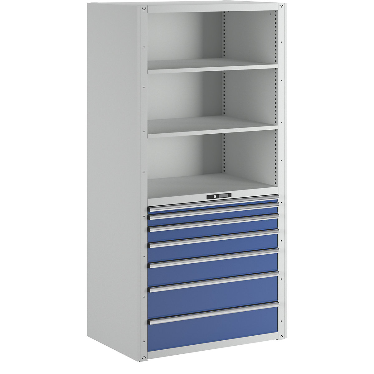 Drawer shelf unit – LISTA, 3 universal shelves, 2 adjustable shelves, 7 drawers, standard shelf unit-7