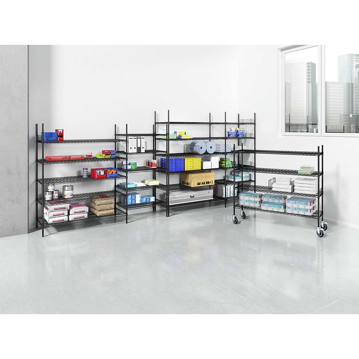 Steel wire mesh shelf unit, black (Product illustration 4)-3
