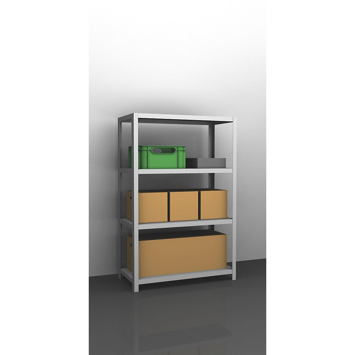 Storage bolt-together shelving, medium-duty – eurokraft pro, double-sided, HxWxD 1500 x 1000 x 500 mm, light grey, standard shelf unit-51