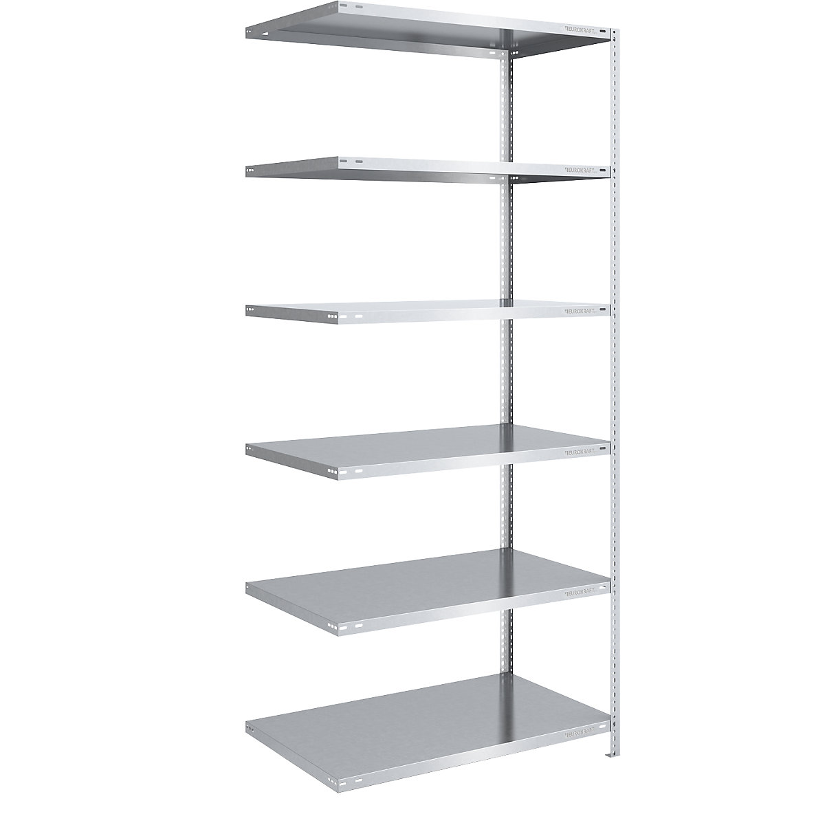 Storage bolt-together shelving, medium-duty – eurokraft pro, double-sided, HxWxD 2500 x 1000 x 800 mm, zinc plated, extension shelf unit-80