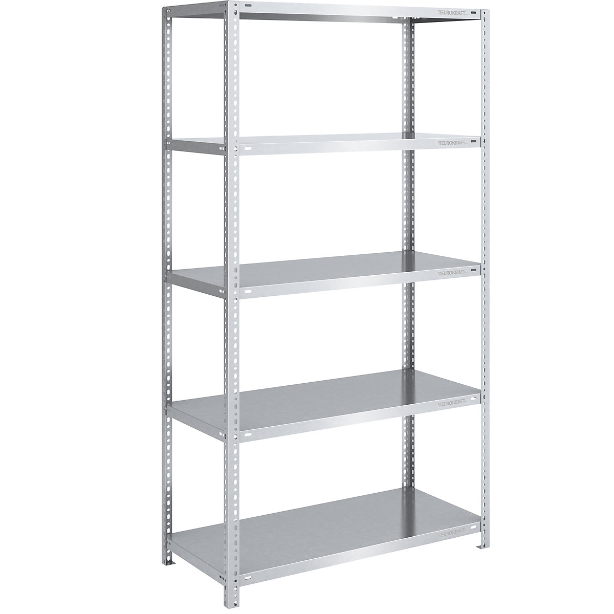 Storage bolt-together shelving, medium-duty – eurokraft pro, double-sided, HxWxD 2000 x 1000 x 600 mm, zinc plated, standard shelf unit-114