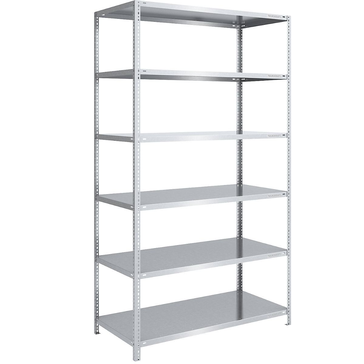 Storage bolt-together shelving, medium-duty – eurokraft pro, double-sided, HxWxD 2500 x 1300 x 800 mm, zinc plated, standard shelf unit-55