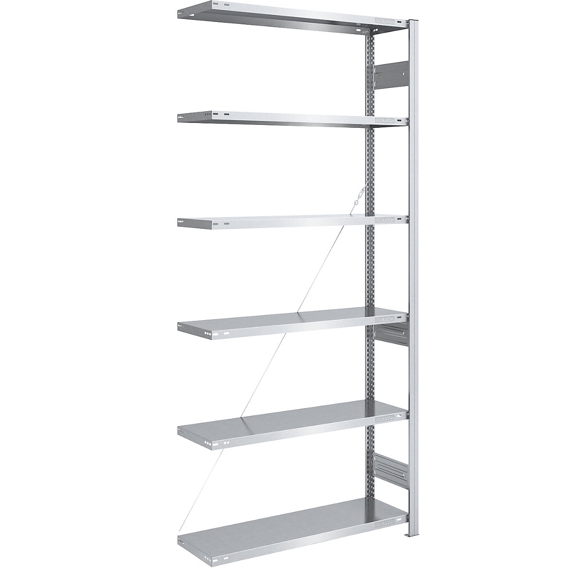 Heavy duty boltless shelving unit – eurokraft pro, single-sided, HxWxD 2500 x 1000 x 400 mm, zinc plated, add-on shelving unit-117