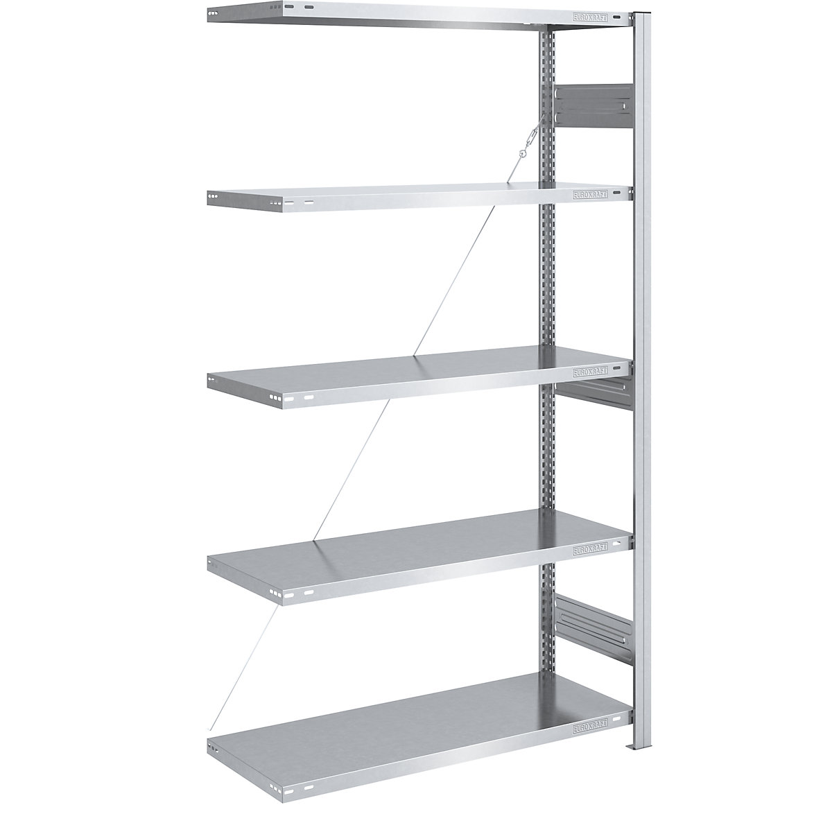 Heavy duty boltless shelving unit – eurokraft pro, single-sided, HxWxD 2000 x 1000 x 500 mm, zinc plated, extension shelf unit-50