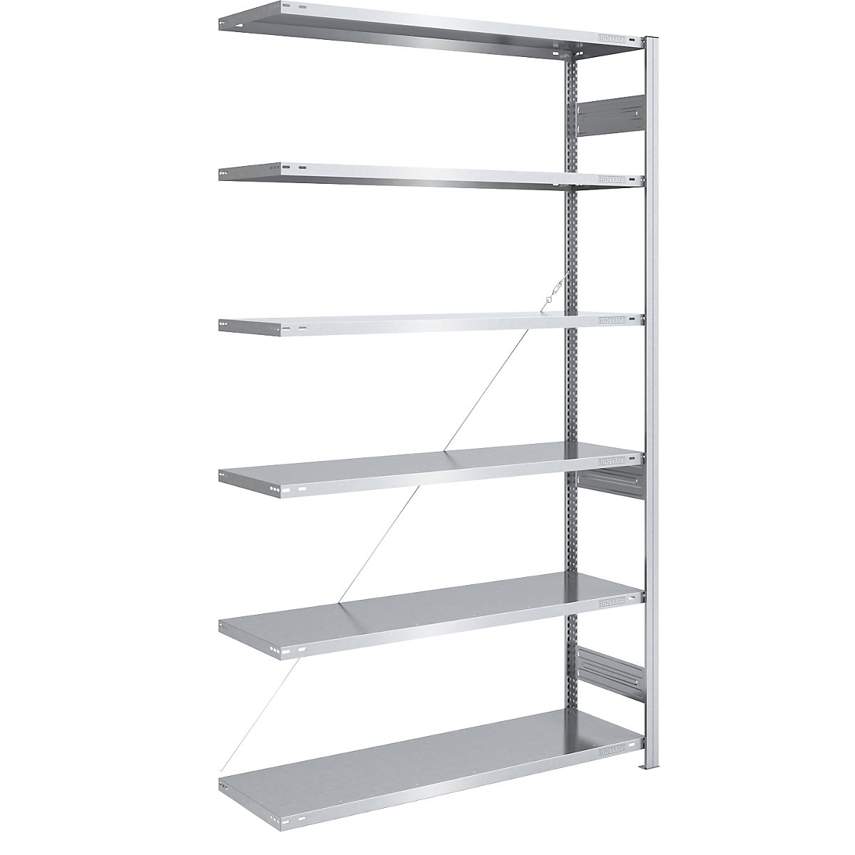 Heavy duty boltless shelving unit – eurokraft pro, single-sided, HxWxD 2500 x 1300 x 500 mm, zinc plated, extension shelf unit-24