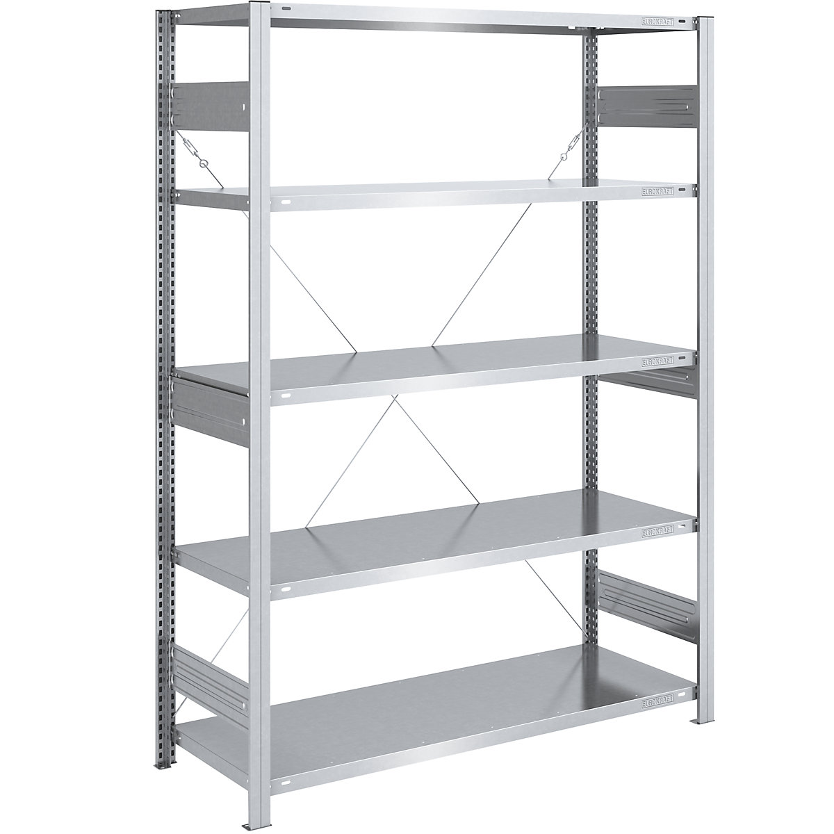 Heavy duty boltless shelving unit – eurokraft pro, single-sided, HxWxD 2000 x 1300 x 600 mm, zinc plated, standard shelf unit-48