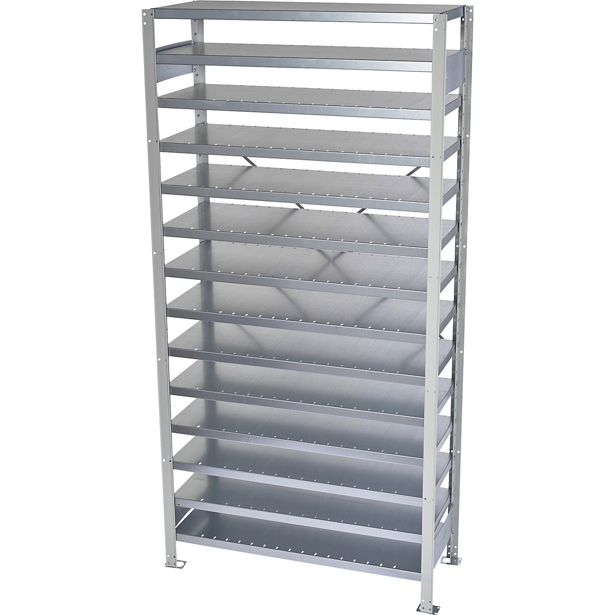 Boltless shelving unit for shelf bins – STEMO, HxW 2100 x 1000 mm, basic shelf unit, depth 300 mm, without bins-8