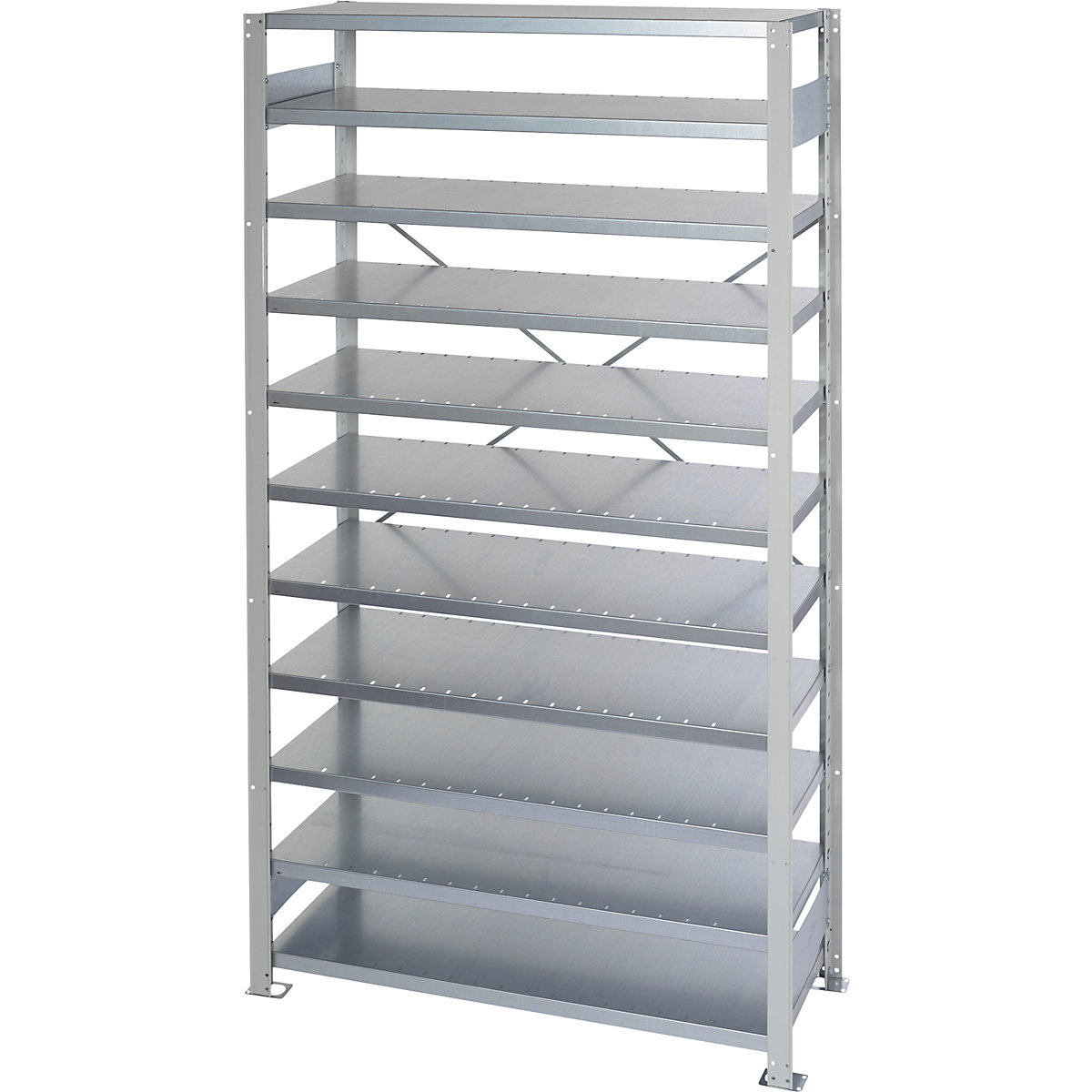 Boltless shelving unit for shelf bins – STEMO, HxW 2100 x 1000 mm, basic shelf unit, depth 400 mm, without boxes, 11 shelves-3