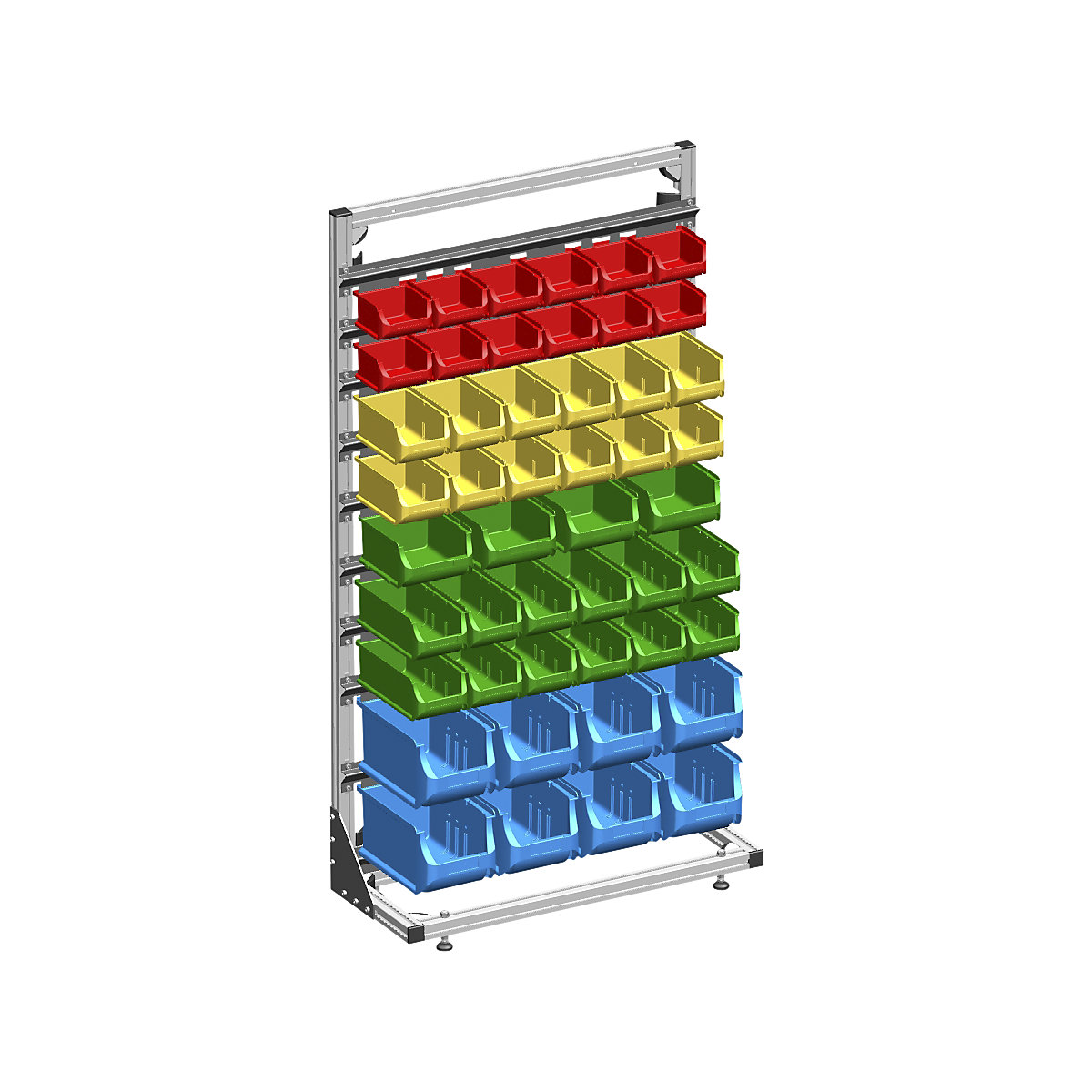 Free standing shelf unit with open fronted storage bins