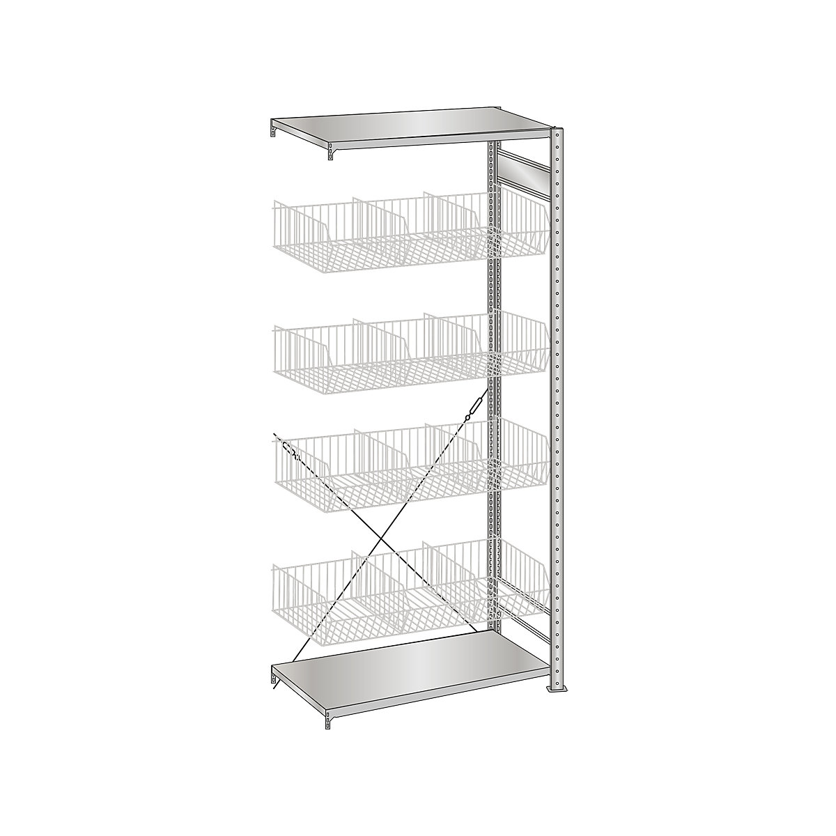 Wire mesh basket shelving unit, zinc plated - SCHULTE