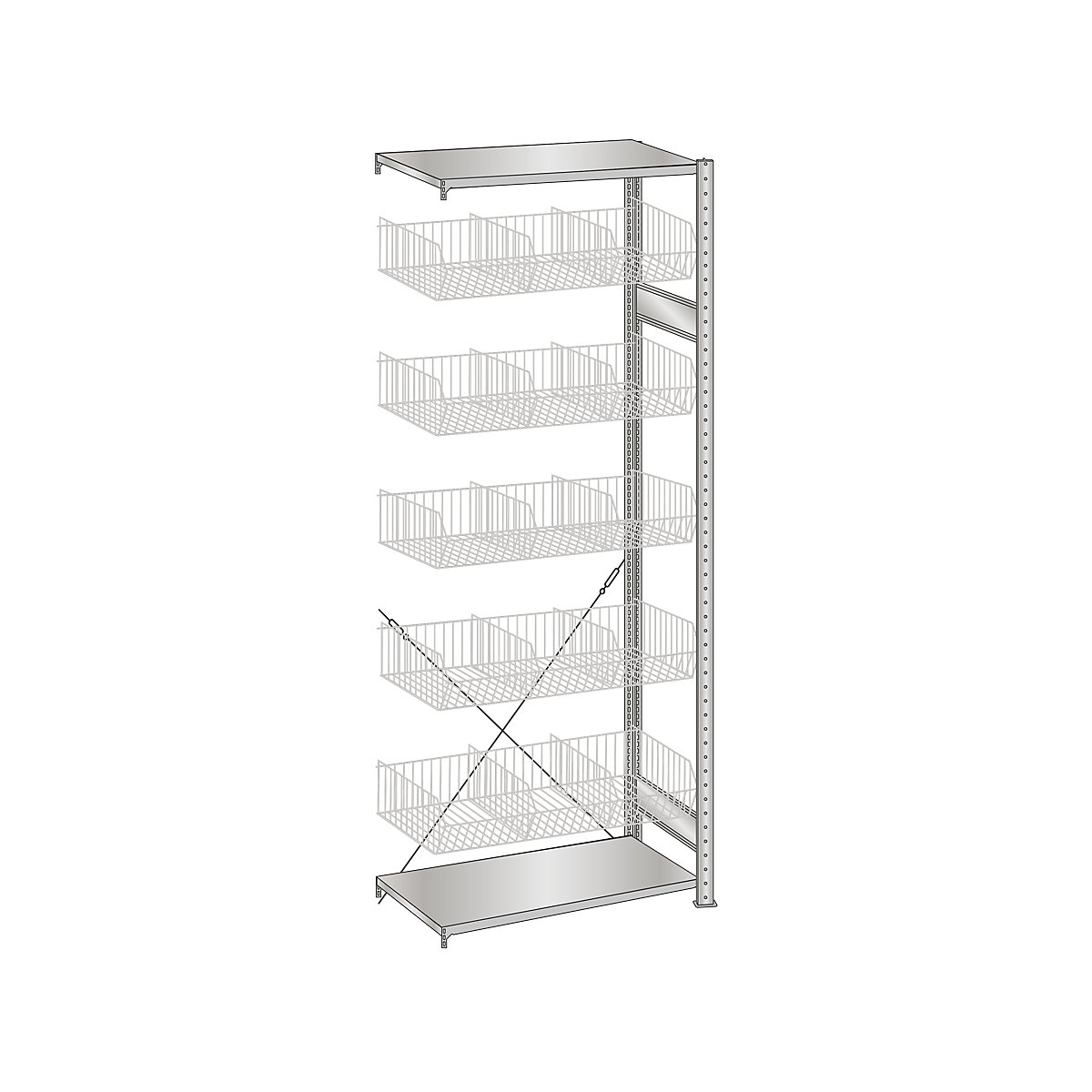 Wire mesh basket shelving unit, zinc plated - SCHULTE