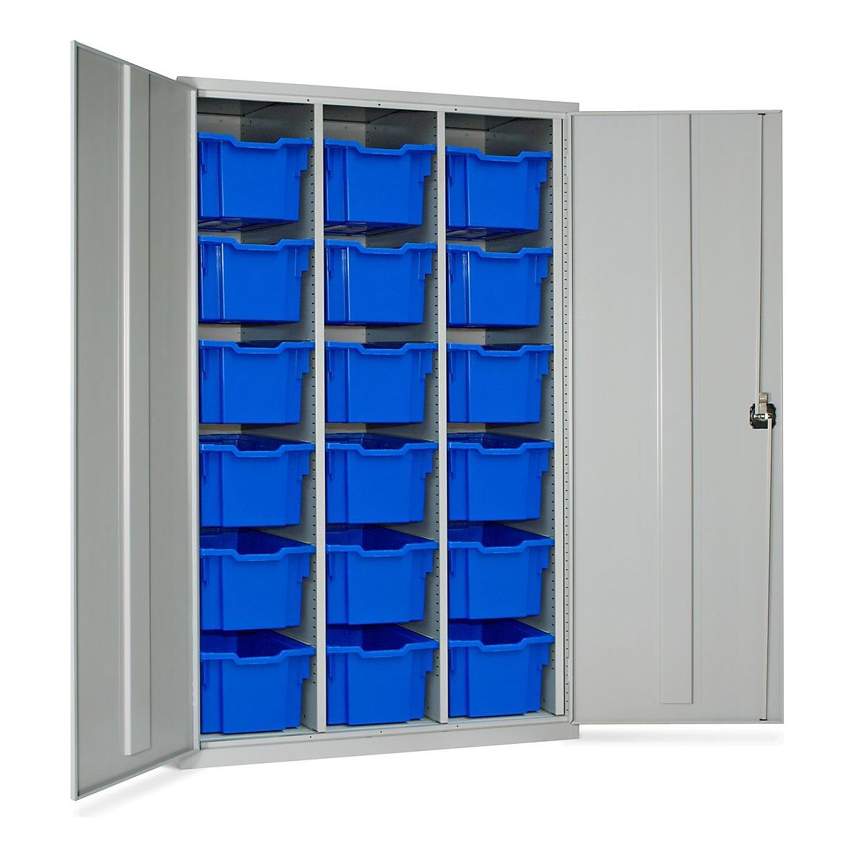 Elite High Capacity Storage Cupboards with Gratnells Trays, Elite High Capacity Storage Cupboards with Gratnells Trays, Elite High Capacity Storage Cupboard | 1830h x 1120w x 457d mm | Red Doors | Extra Deep Trays | 18x Clear-2