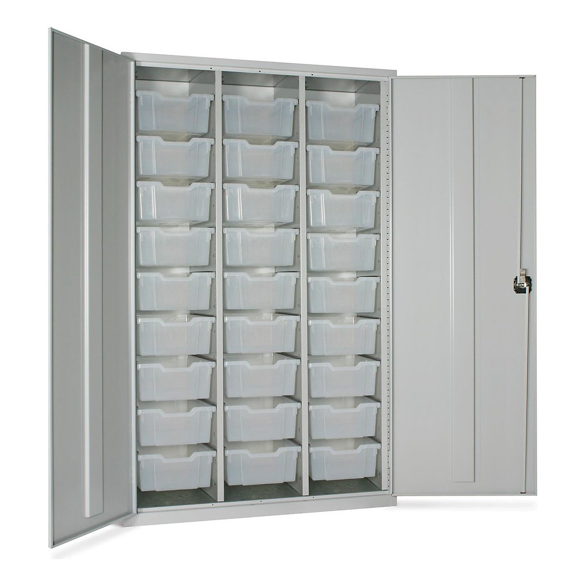 Elite High Capacity Storage Cupboards with Gratnells Trays, Elite High Capacity Storage Cupboards with Gratnells Trays, Elite High Capacity Storage Cupboard | 1830h x 1120w x 457d mm | Dark Grey Doors | Deep Trays | 27x Blue-0