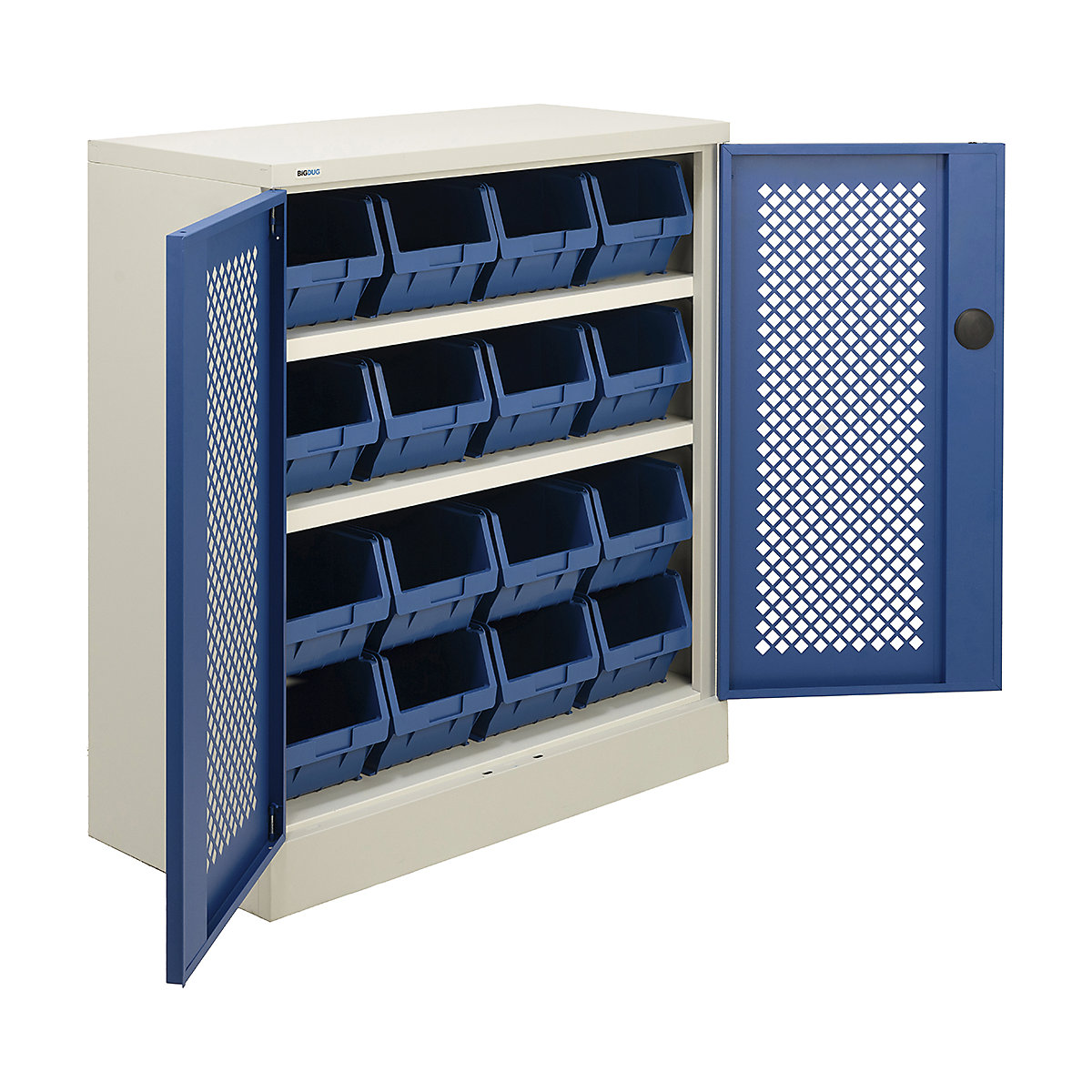 BiGDUG Essentials Steel Workplace Cupboards with Plastic Parts Bins