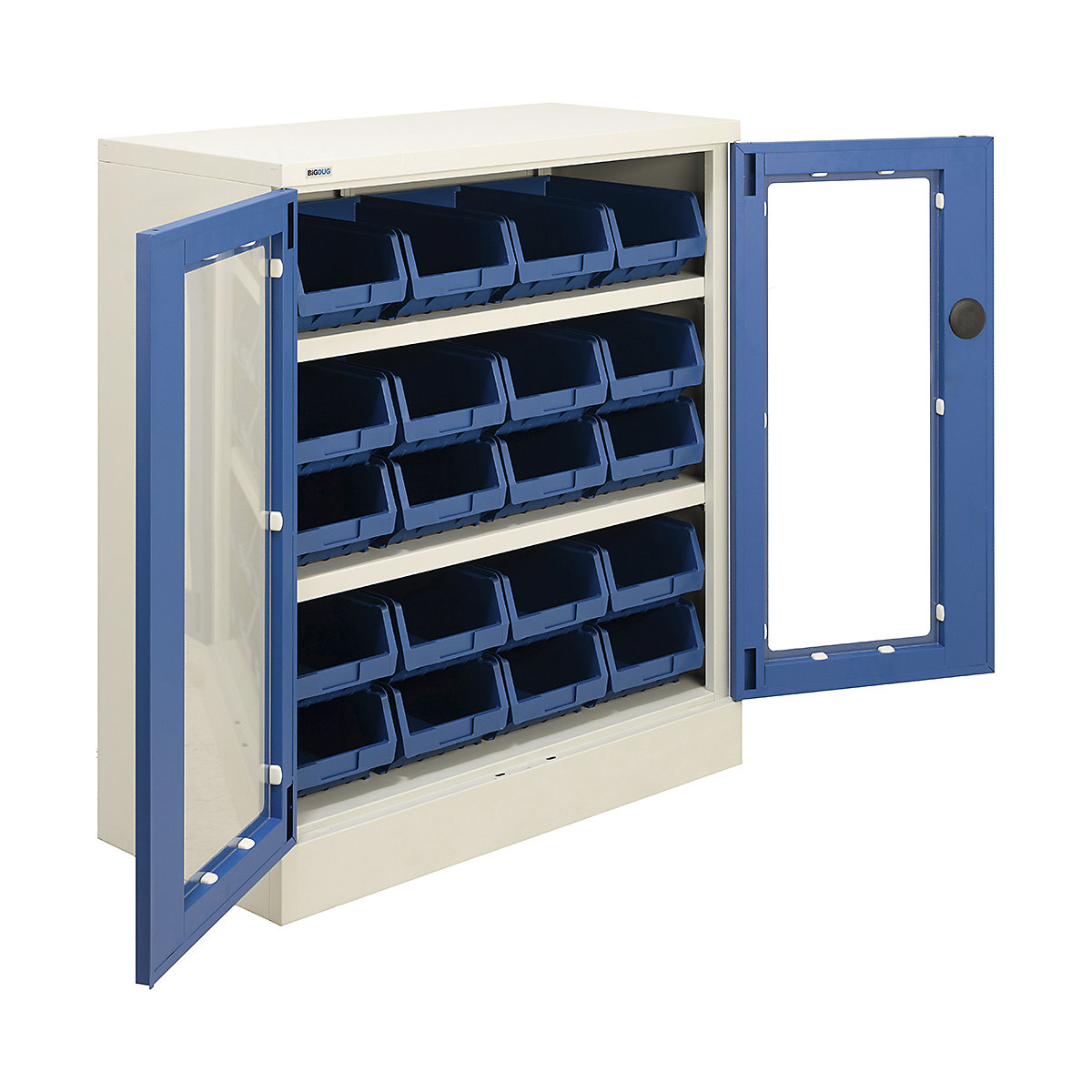 BiGDUG Essentials Steel Workplace Cupboards with Plastic Parts Bins