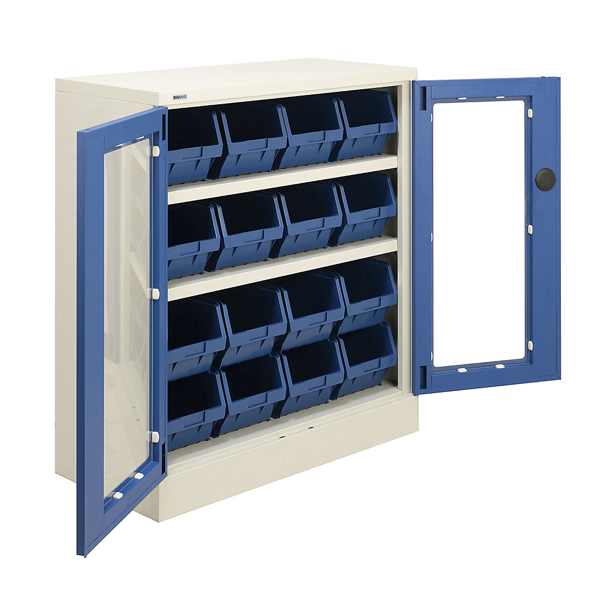 BiGDUG Essentials Steel Workplace Cupboards with Plastic Parts Bins