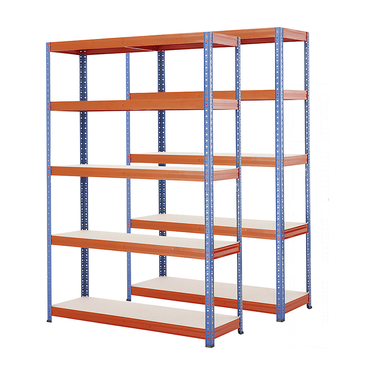 BiGDUG Essentials Shelving Storage Kits, BiGDUG Essentials Shelving Storage Kits, BiGDUG Essentials 2x Blue & Orange Shelving Unit, 5 Shelves, 1780h x 1200w x 400d mm 265kg UDL-0