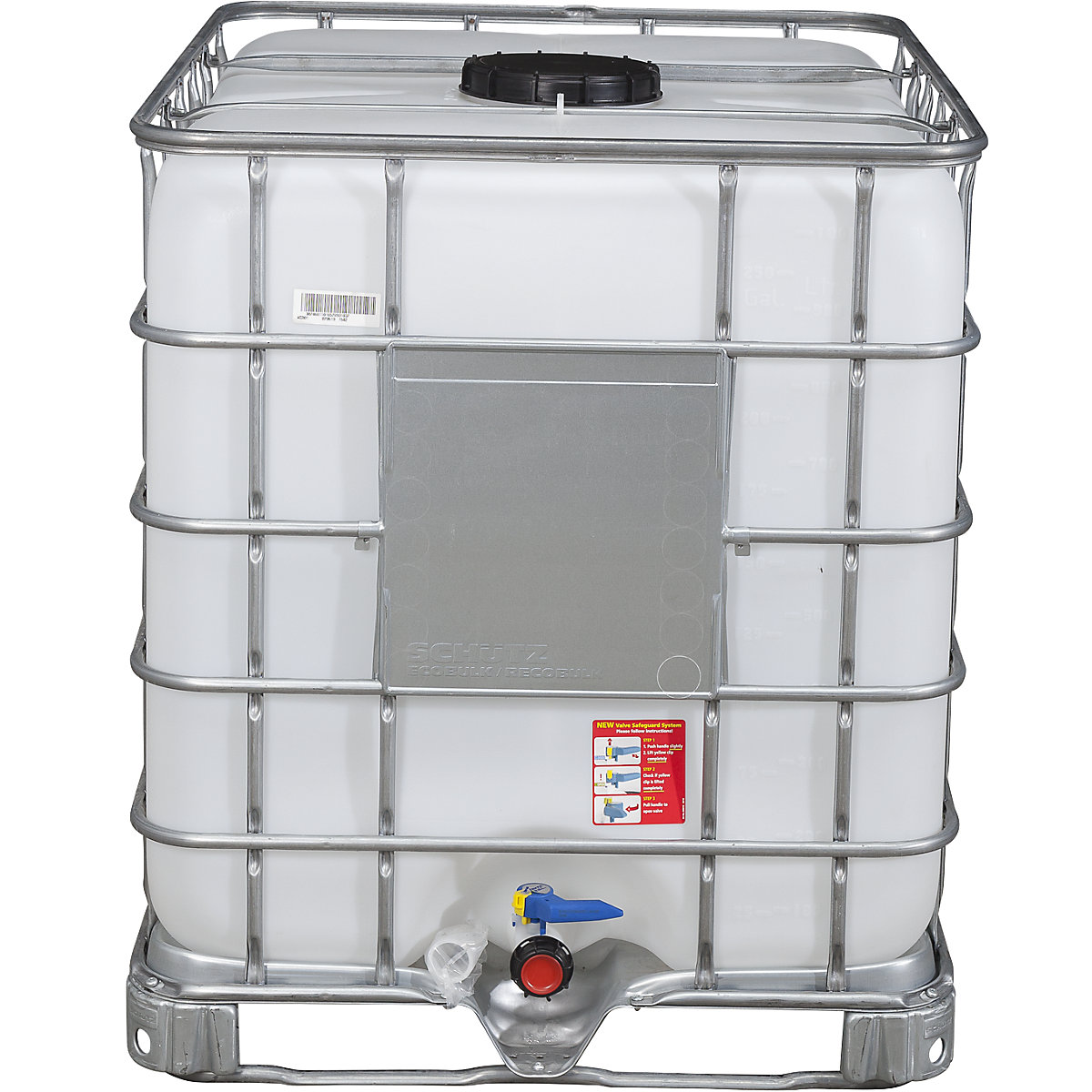 RECOBULK IBC container, UN approval, capacity 1000 l, on steel frame pallet, NW opening 225 mm / NW outlet 50 mm-0