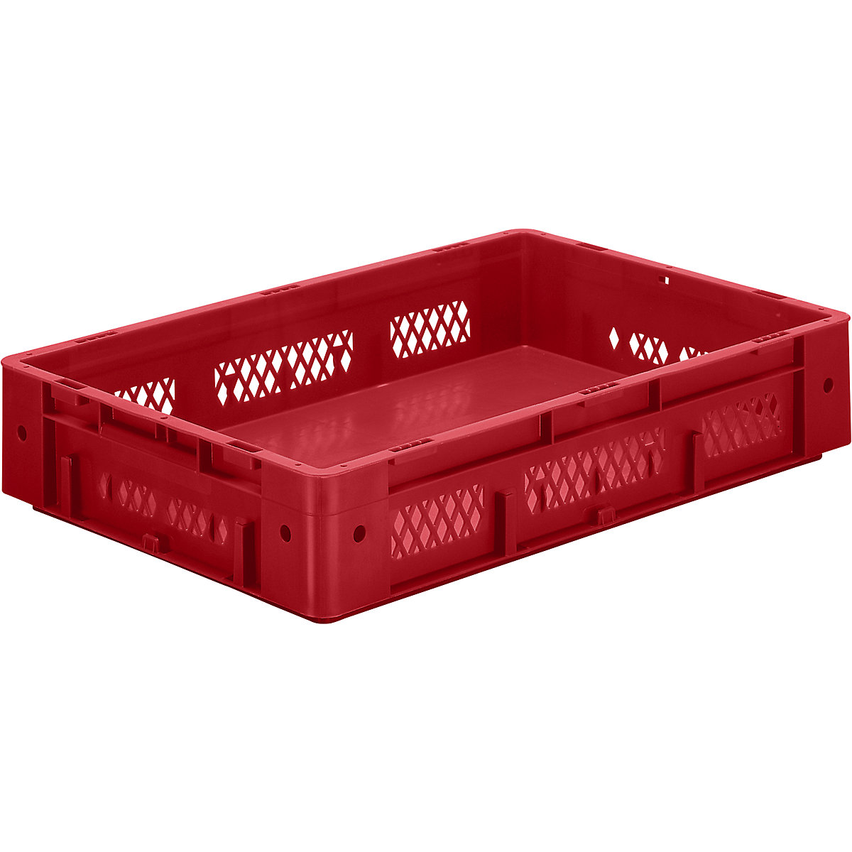Heavy duty Euro container, polypropylene, capacity 20 l, LxWxH 600 x 400 x 120 mm, perforated walls, solid base, red, pack of 2-0
