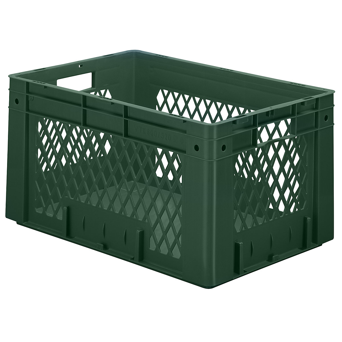 Heavy duty Euro container, polypropylene, capacity 60 l, LxWxH 600 x 400 x 320 mm, perforated walls, solid base, green, pack of 2