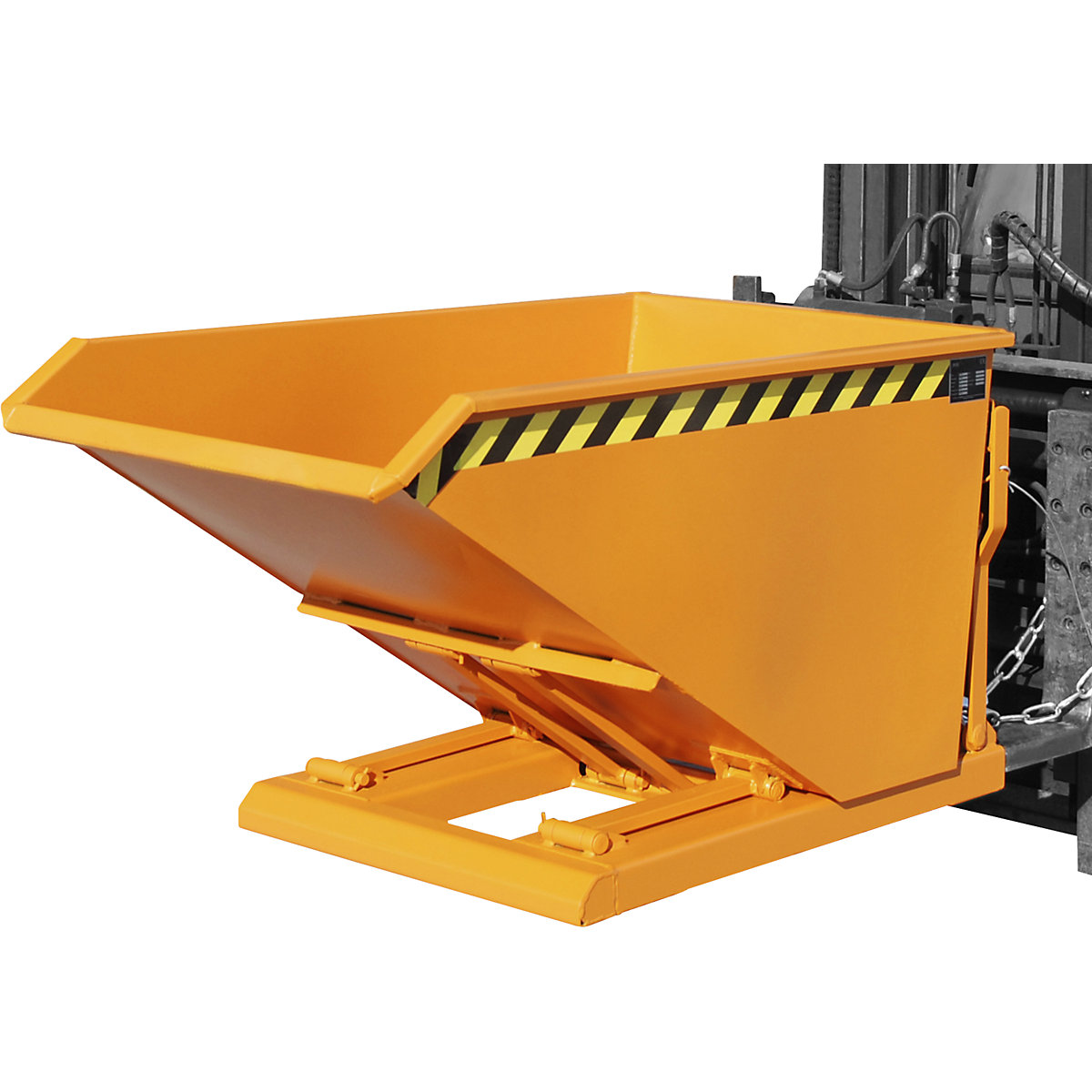 Tilting skip, extremely low overall height, without wheels – eurokraft pro, capacity 0.5 m³, yellow orange-0