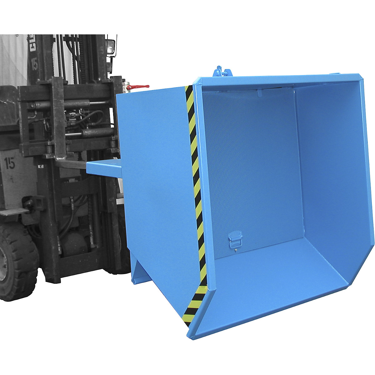 Tilting skip for shavings, low overall height (E) – eurokraft pro, capacity 0.75 m³, light blue-0