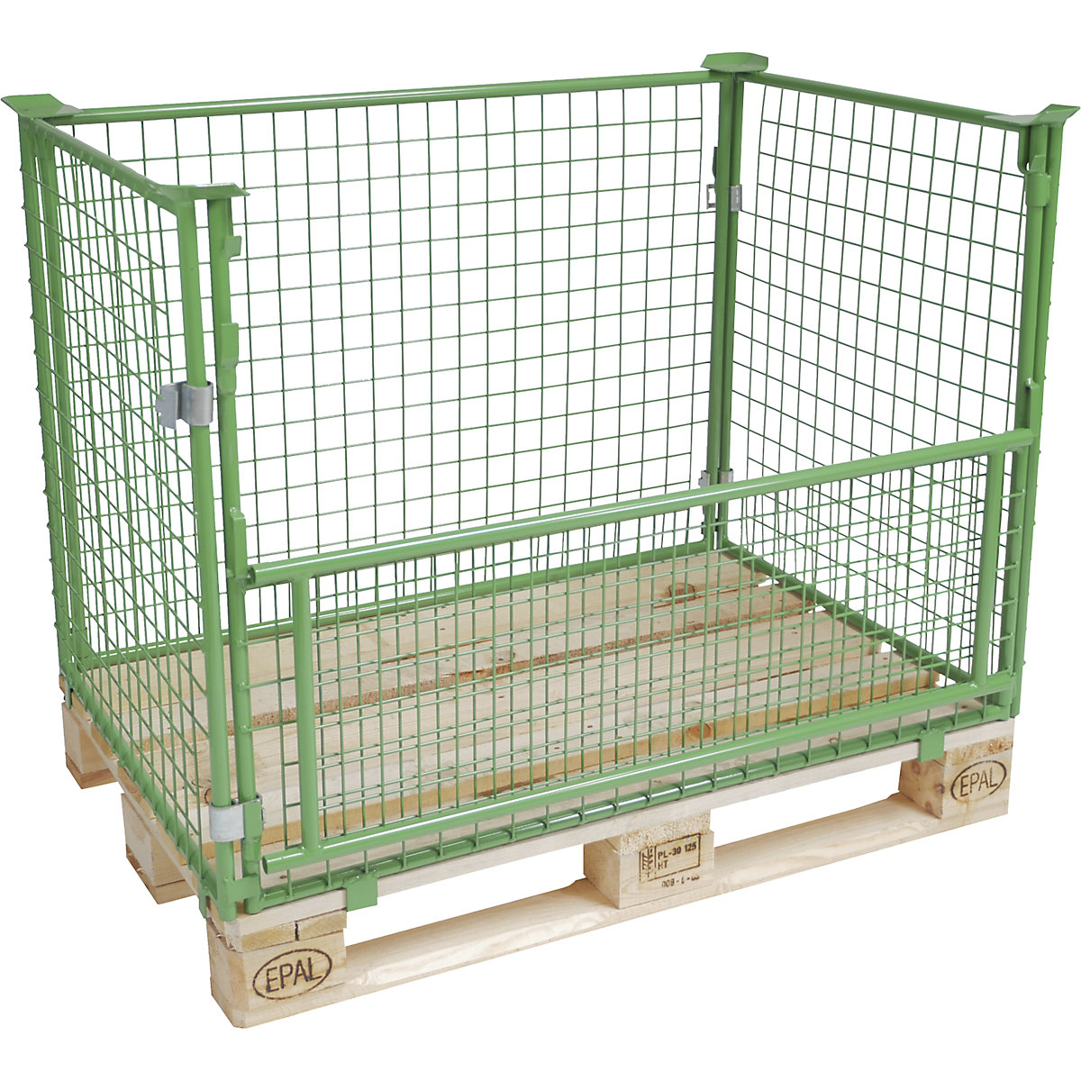 Marco de rejilla superponible para europalets – ratioform economy, con trampilla, malla de 50 x 50 mm, altura 1000 mm, verde-0