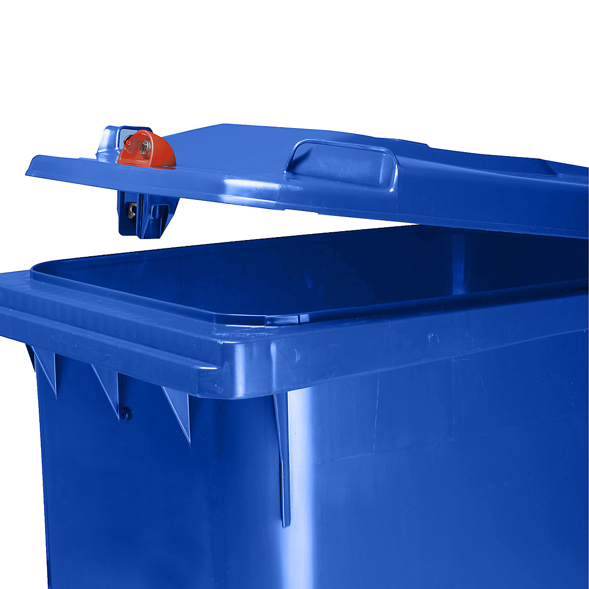 Poubelle avec fermeture à gravité, capacité 360 l, l x h x p 665 x 1115 x 880 mm, Ø roues 200 mm, bleu-0
