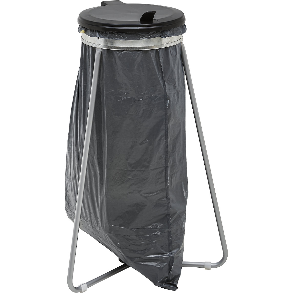 Support en acier pour sacs-poubelle avec couvercle en plastique – eurokraft basic (Illustration du produit 2)-1