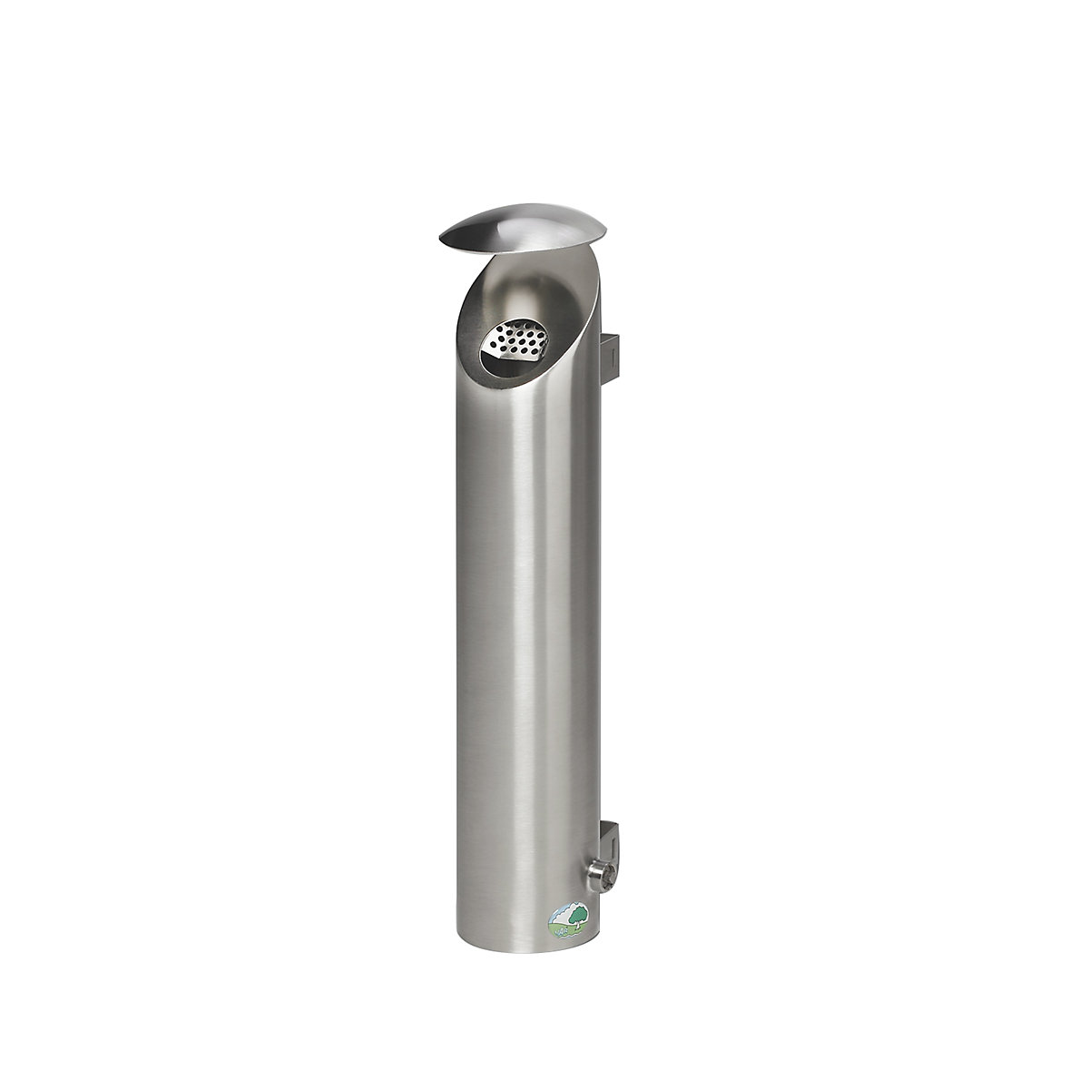 VAR – Nástěnný popelník z ušlechtilé oceli, uzamykatelný, v x Ø 530 x 180 mm, kartáčovaný