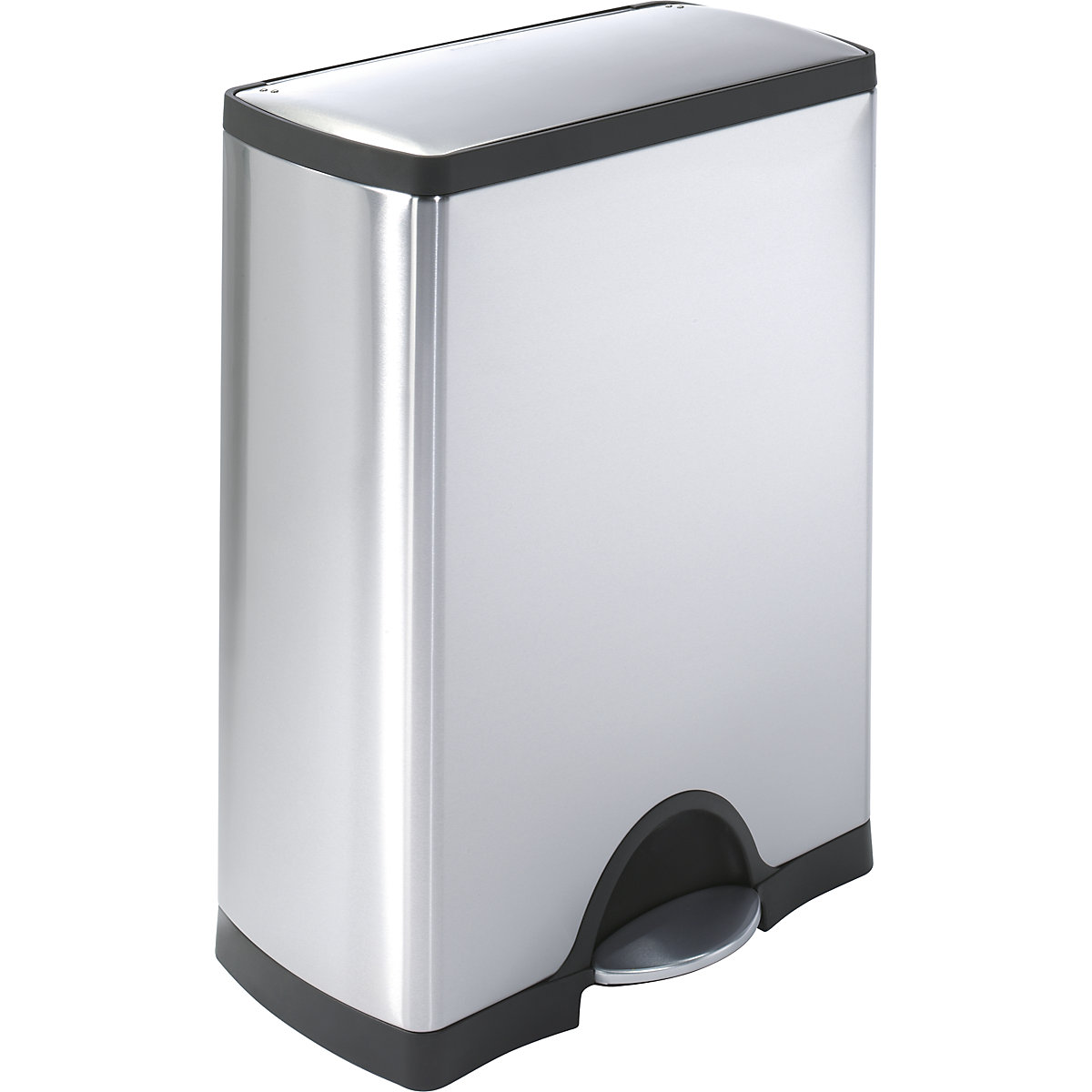 Sběrač odpadů z ušlechtilé oceli s pedálem, objem 50 l, š x v x h 503 x 655 x 326 mm, model SQUARE, včetně plastové vnitřní nádoby