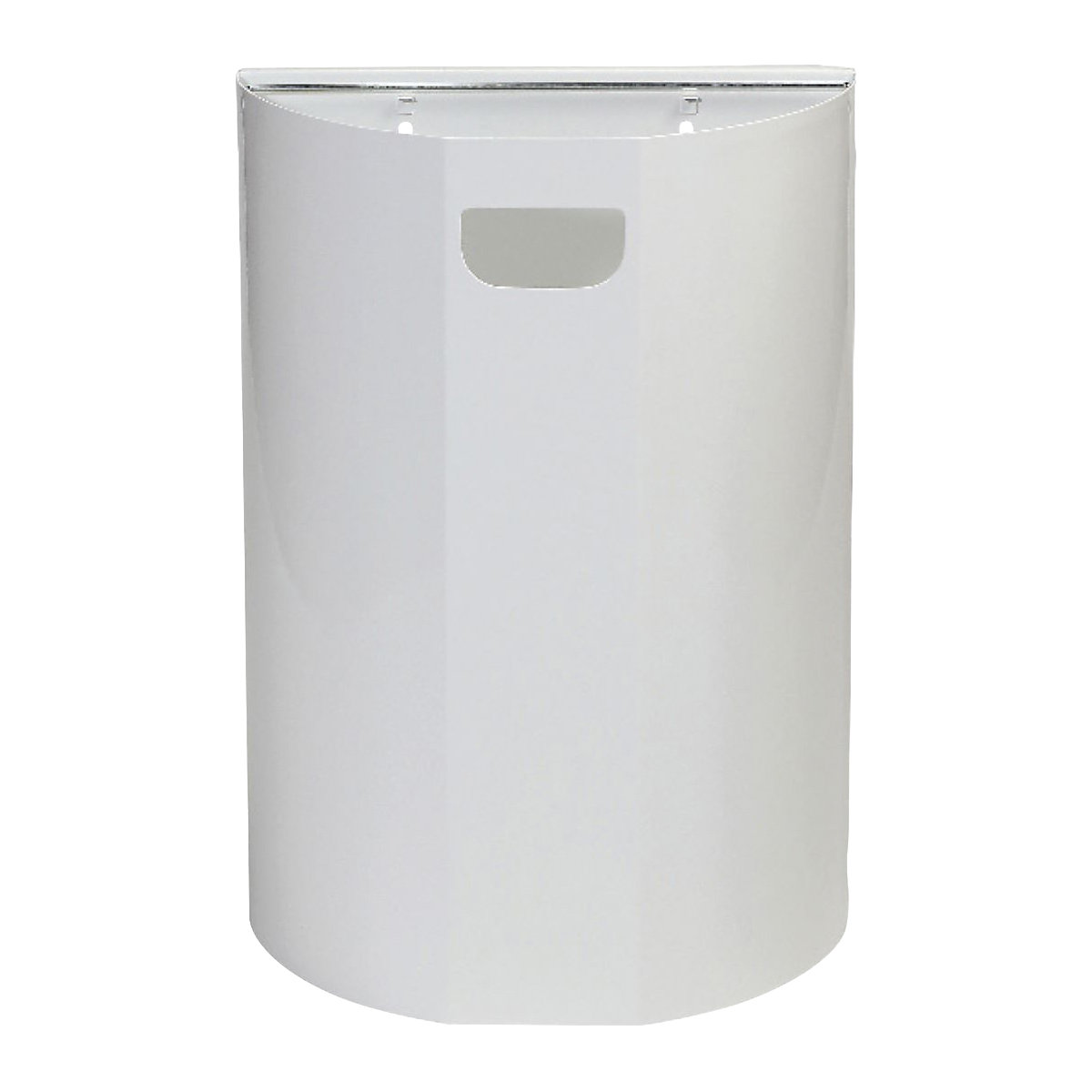 Ścienny pojemnik na odpady, półokrągły – Probbax, stal, biały, 20 l, wys. x szer. 495 x 350 mm-0