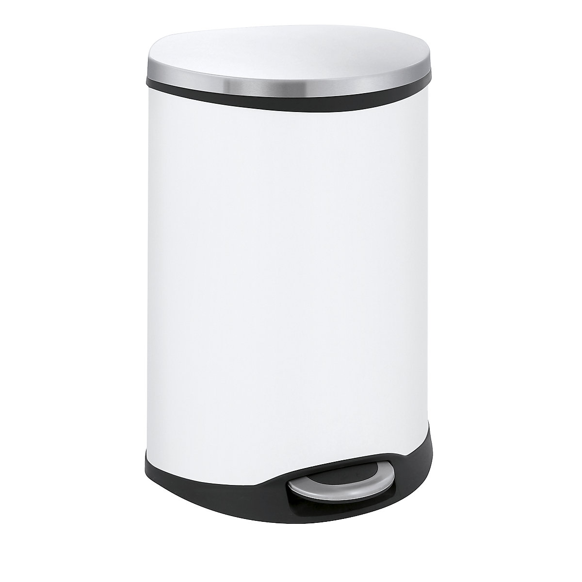 Pojemnik na odpady, otwierany pedałem, w kształcie muszli – EKO, poj. 50 l, wys. x szer. x głęb. 705 x 406 x 406 mm, korpus blacha stalowa, lakierowana na biało-0
