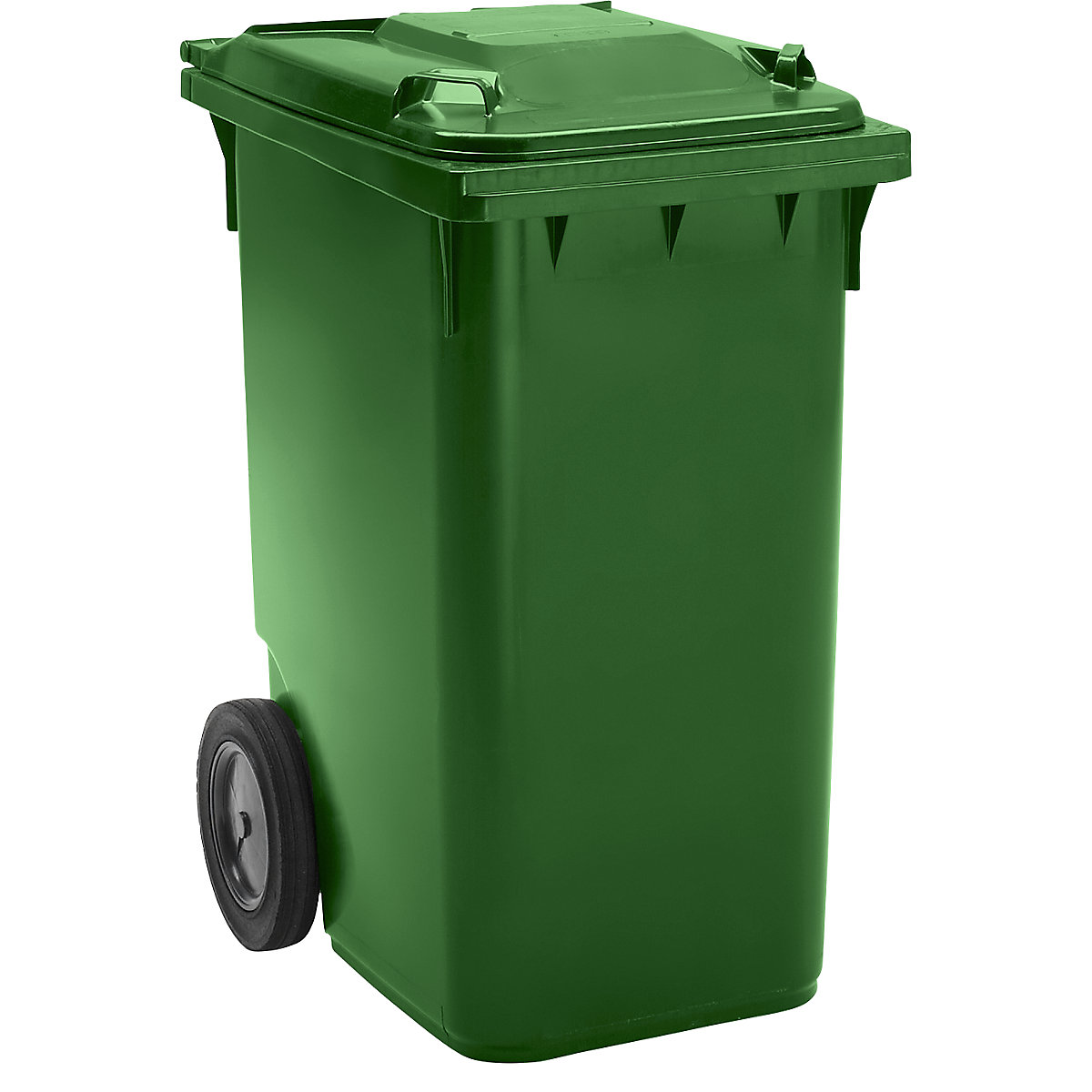Pojemnik na odpady, z tworzywa, DIN EN 840, poj. 360 l, wys. x szer. x głęb. 665 x 1115 x 880 mm, Ø kółka 300 mm, zielone-0