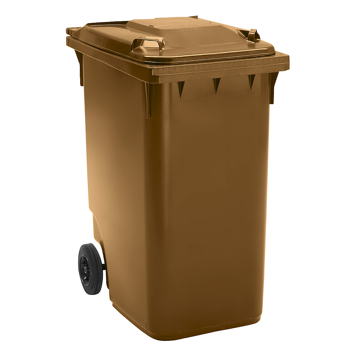 Pojemnik na odpady, z tworzywa, DIN EN 840, poj. 360 l, wys. x szer. x głęb. 665 x 1115 x 880 mm, Ø kółka 200 mm, brązowe-0