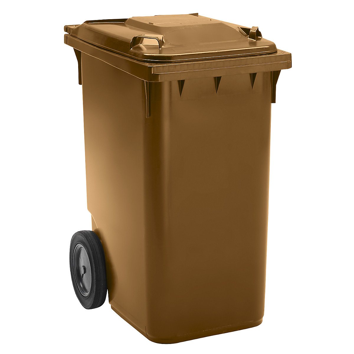 Pojemnik na odpady, z tworzywa, DIN EN 840, poj. 360 l, wys. x szer. x głęb. 665 x 1115 x 880 mm, Ø kółka 300 mm, brązowe-0