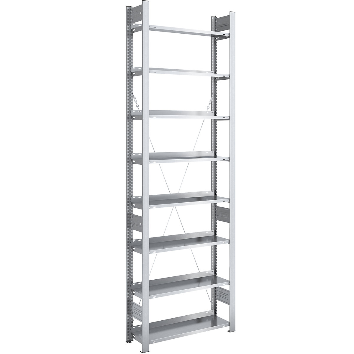 Regał wtykowy na akta, ocynkowany – hofe, wys. regału 2700 mm, jednostronne, regał podstawowy, szer. x gł. 750 x 300 mm-0